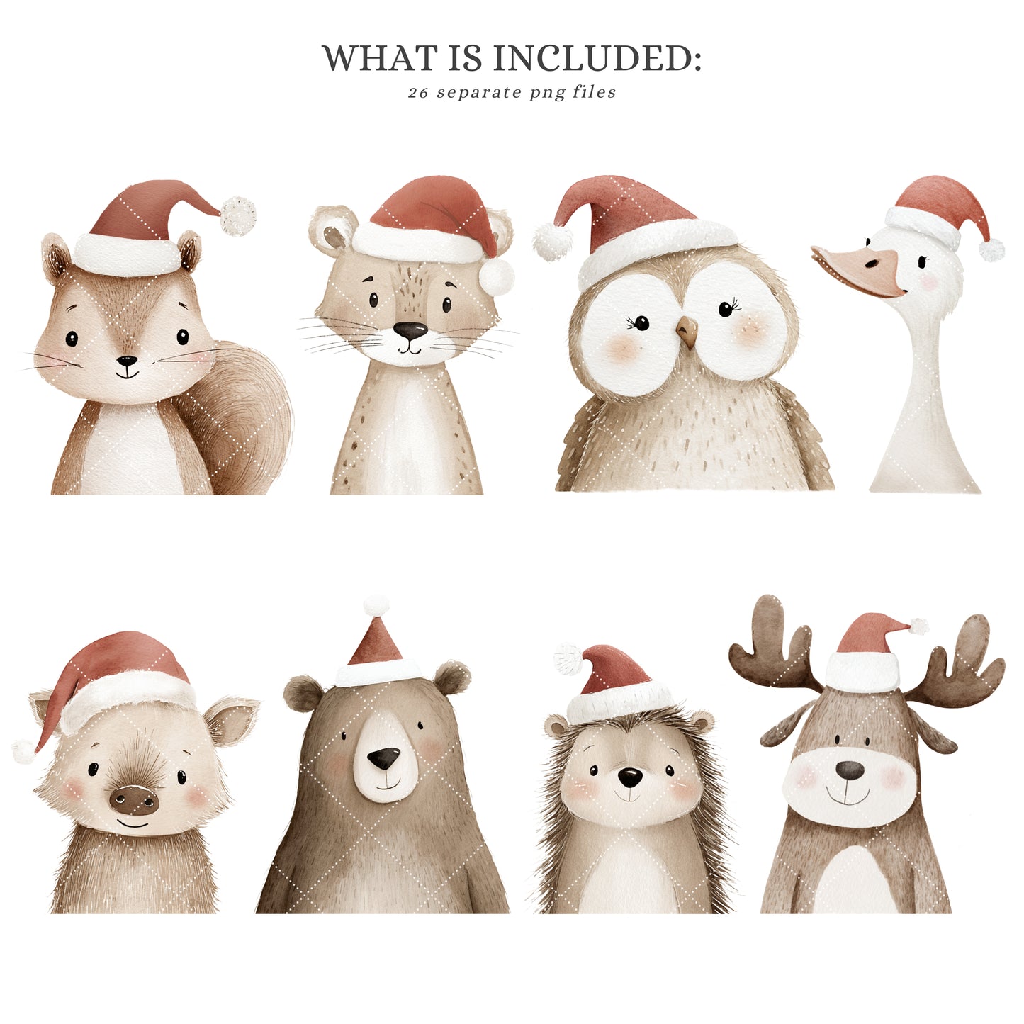 Christmas Portraits - Cute Animals, Baby Shower, Winter Nursery | 26 PNG