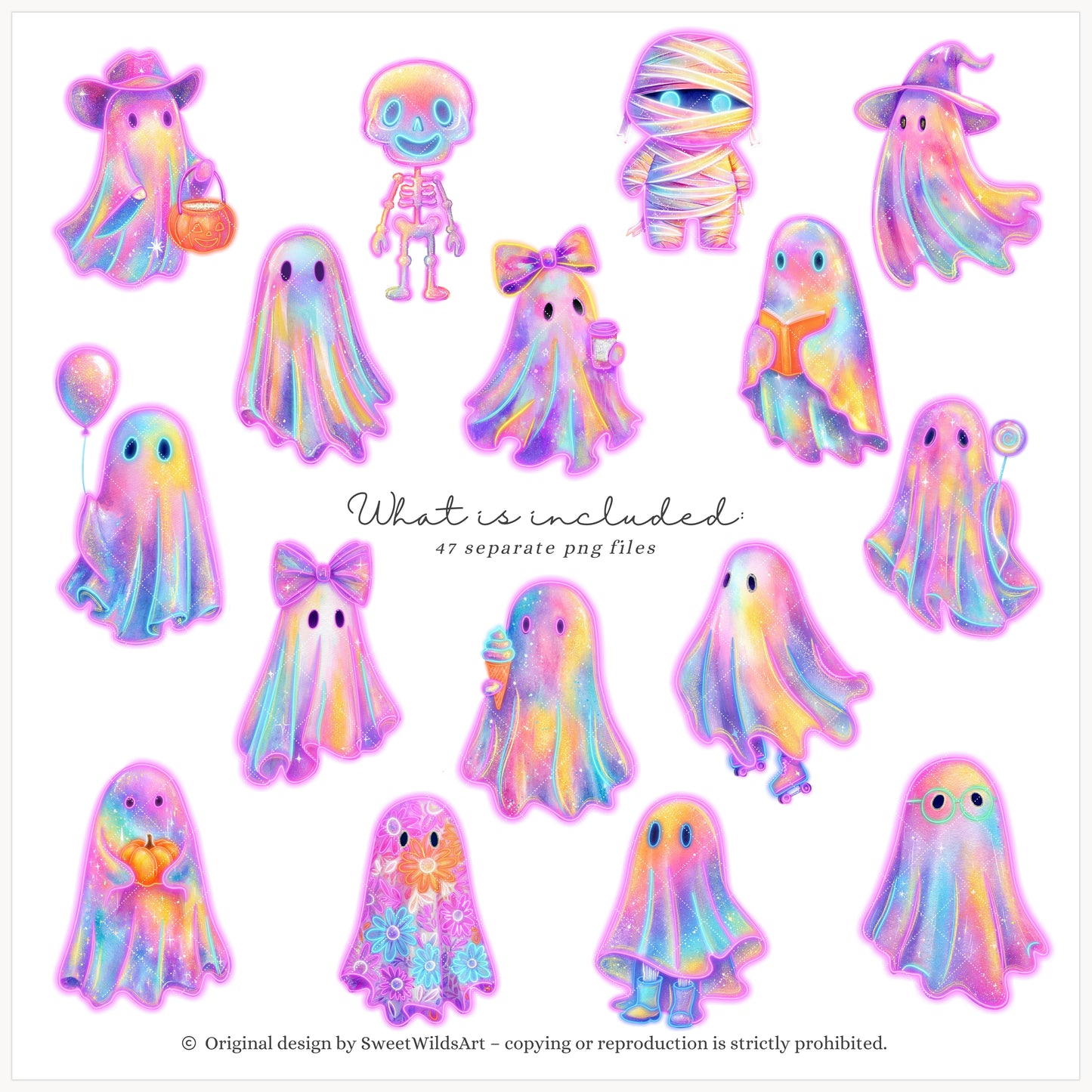 Glowlloween - Neon Halloween Clipart, Ghost, Cute Spooky, Pumpkins | 47 PNG