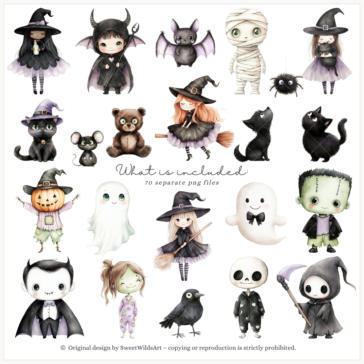 Bootiful Things - Cute Halloween Clipart, Spooky, Witch , Ghosts, Mummy | 70 PNG