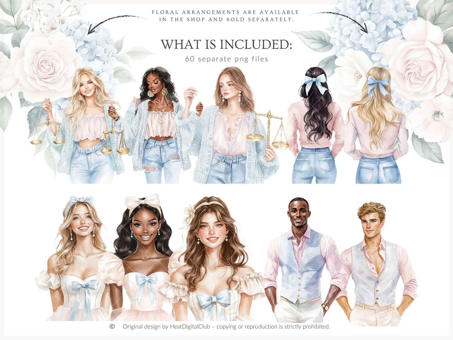 She is a Libra - Watercolor Clipart, Zodiac, Balance Scales, Feminine Zodiac, Astrology | 60 PNG