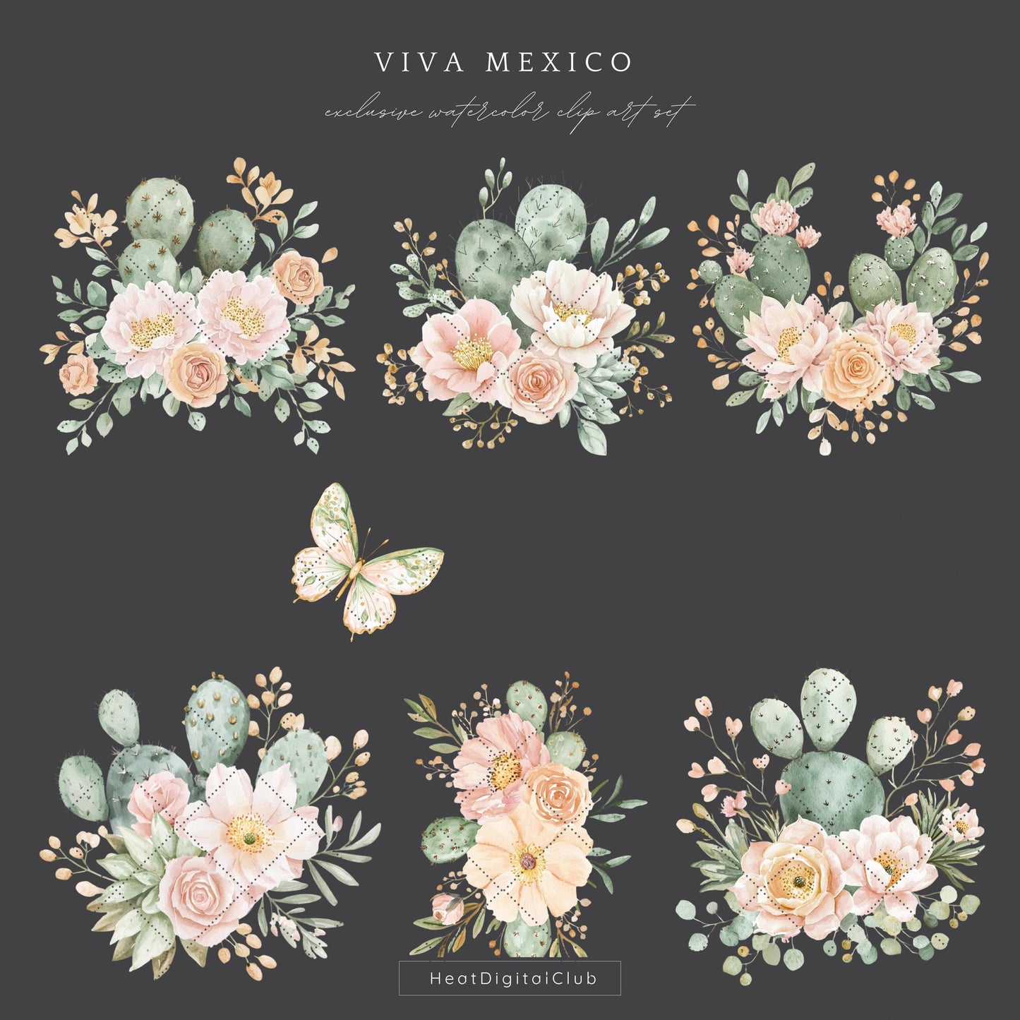 Viva Mexico - Floral Arrangements Clipart, Cinco De Mayo, Cactus | 12 PNG