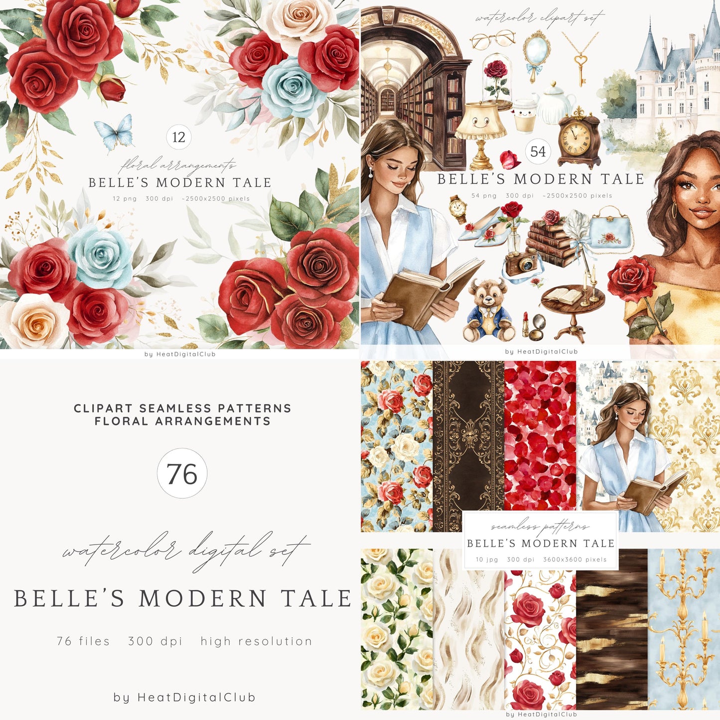 Belle's Modern Tale - Collection Bundle, Beauty and the Beast | 76 PNG/JPEG