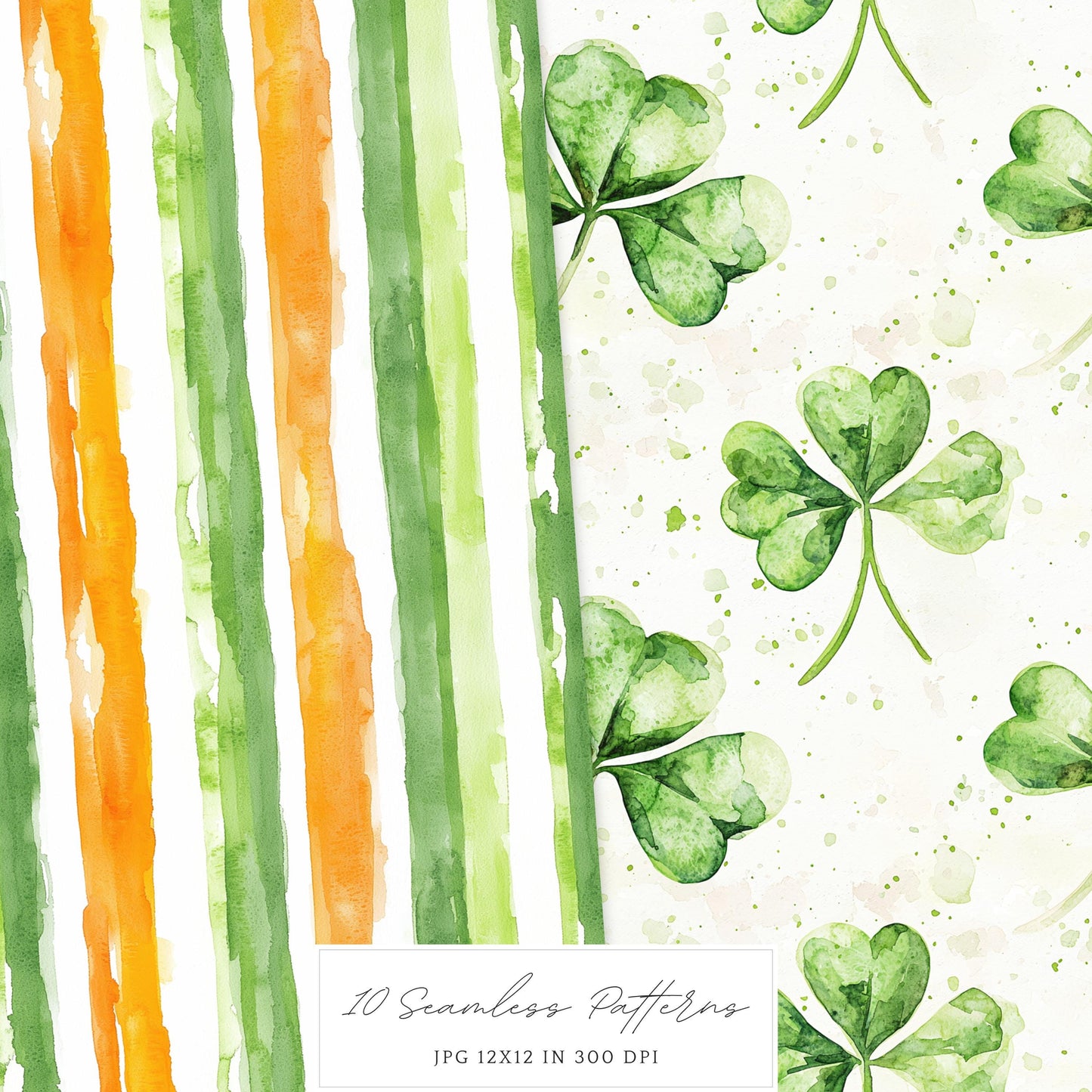 Lucky Cottage - St. Patrick's Day Seamless Patterns, Floral, Shamrock | 10 JPEG