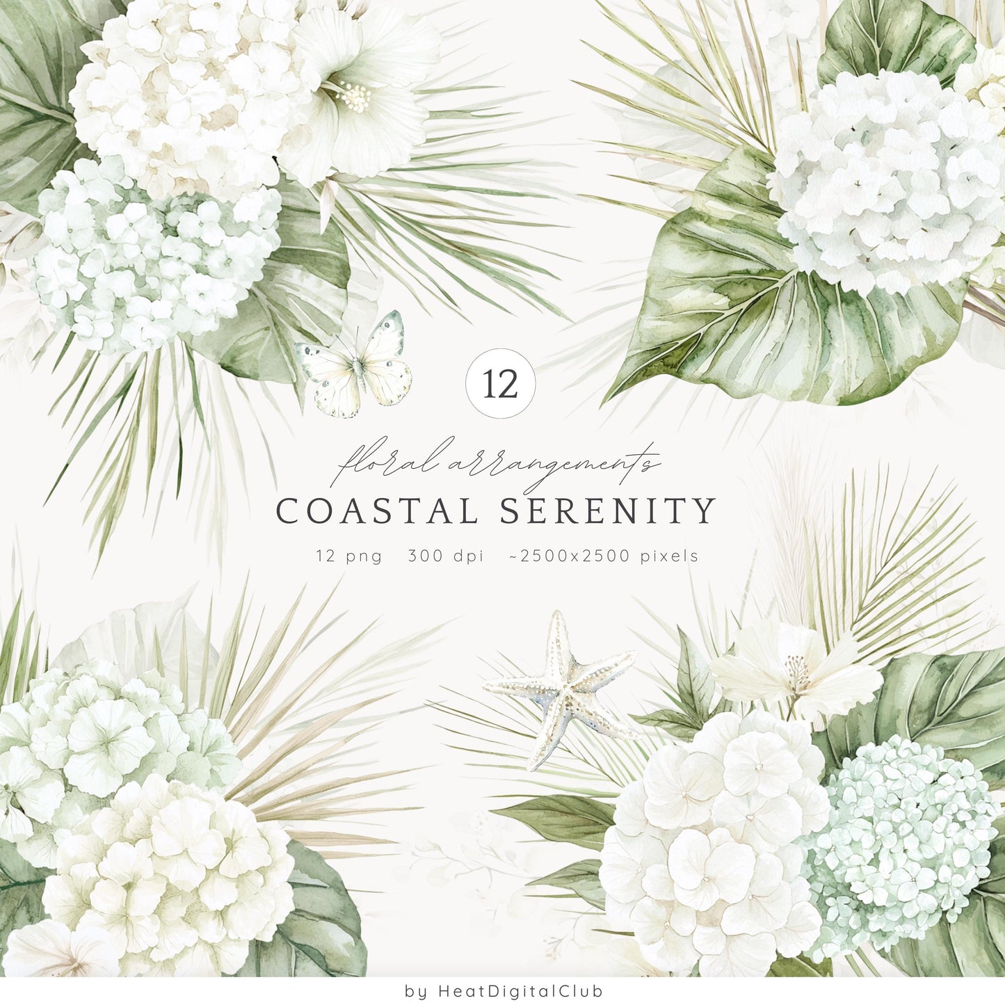 Coastal Serenity - Collection Bundle, Beach Clipart, Summer | 72 PNG/JPEG