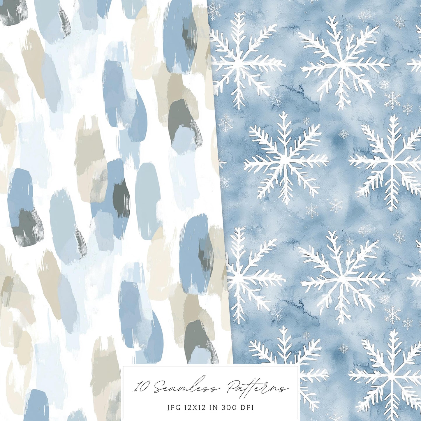 Frosty Coziness - Seamless Patterns, Winter Rustic, Snowflakes | 10 JPEG