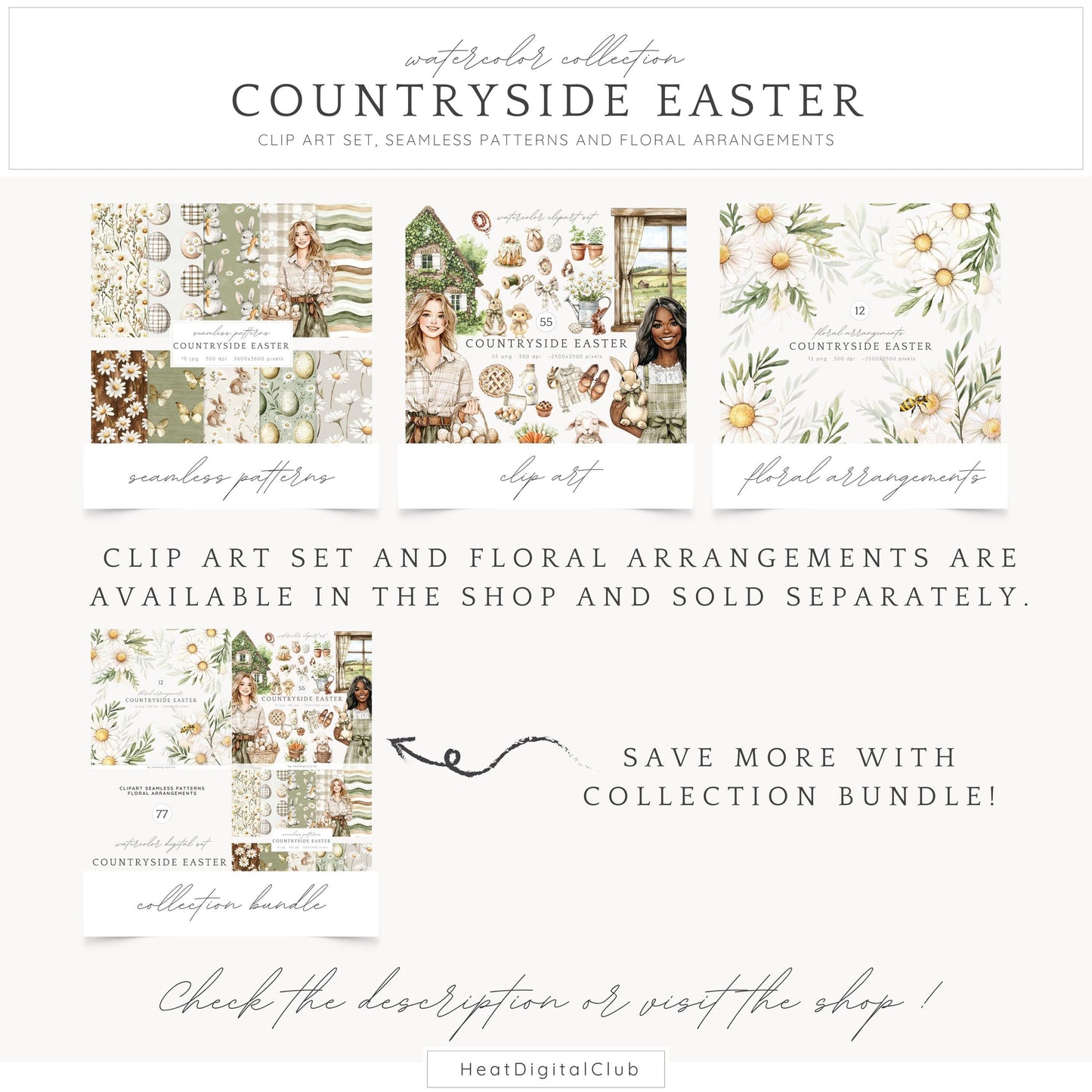 Countryside Easter - Seamless Patterns, Floral, Spring | 10 JPEG