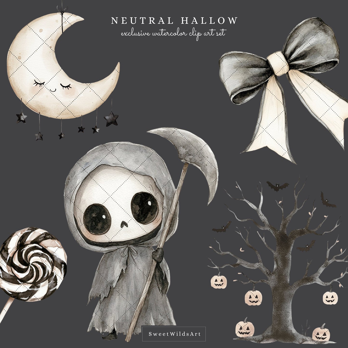 Neutral Hallow - Cute Halloween Clipart, Pastel Spooky, Pumpkin, Little Ghost | 40 PNG
