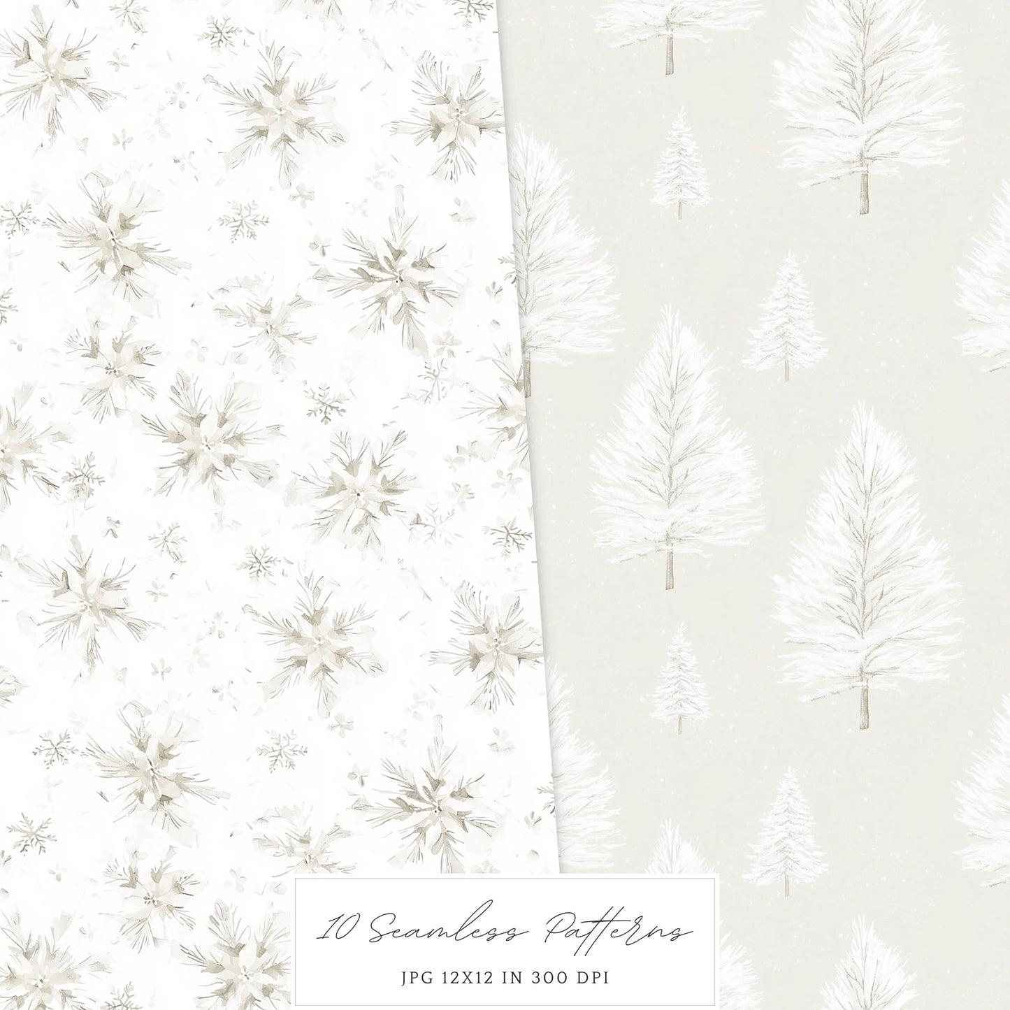 Vanilla Winter - Seamless Patterns, Cozy, Snowflakes | 10 JPEG
