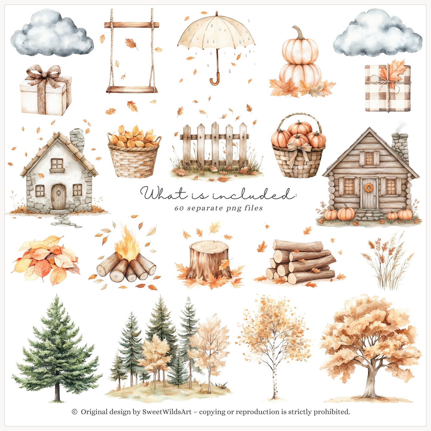 Autumn Woods - Woodland Animals Clipart, Cute Fall Forest Baby | 60 PNG
