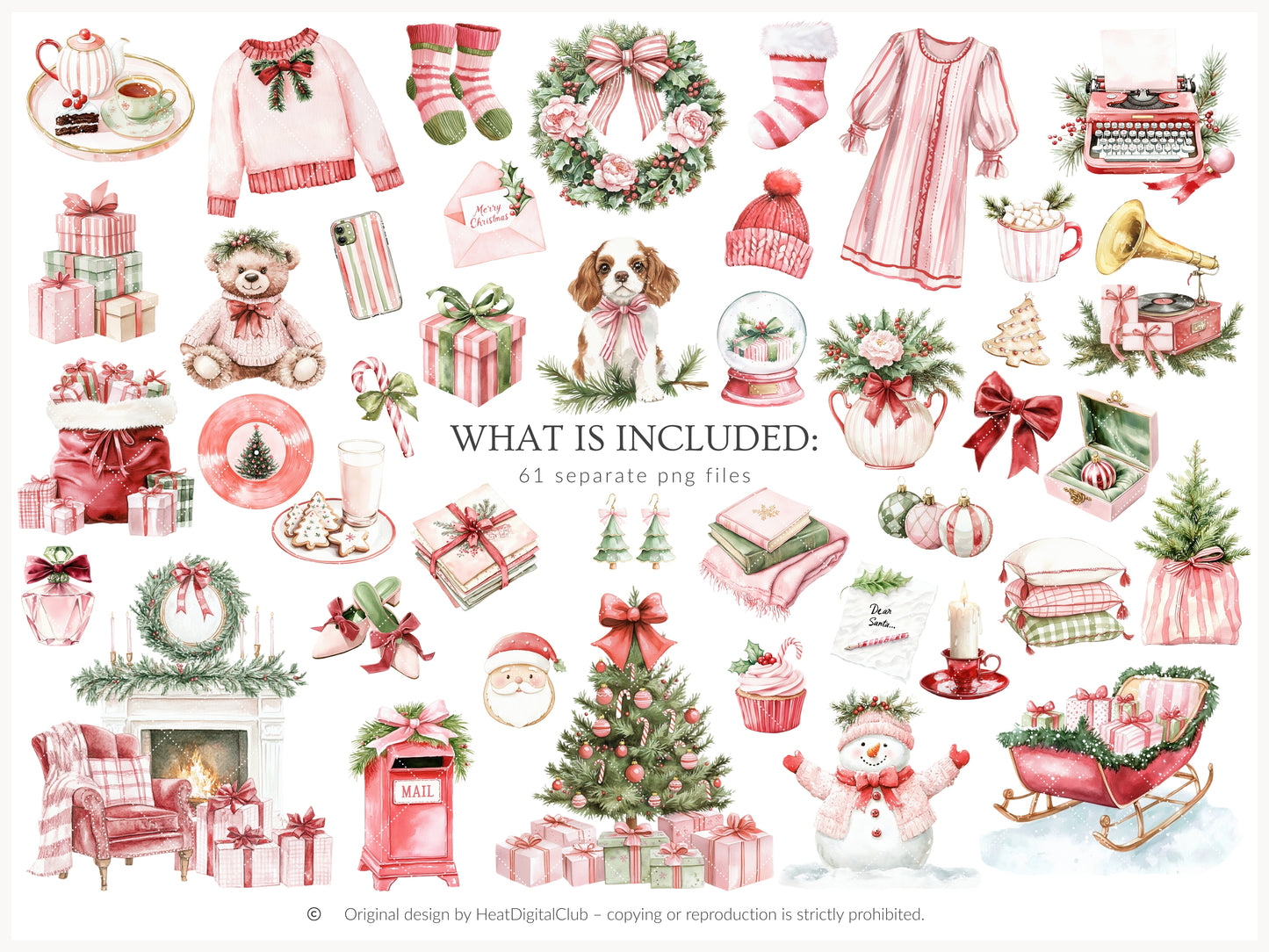 Holiday Embrace - Watercolor Clipart Set, Elegant Cozy Christmas | 61 PNG