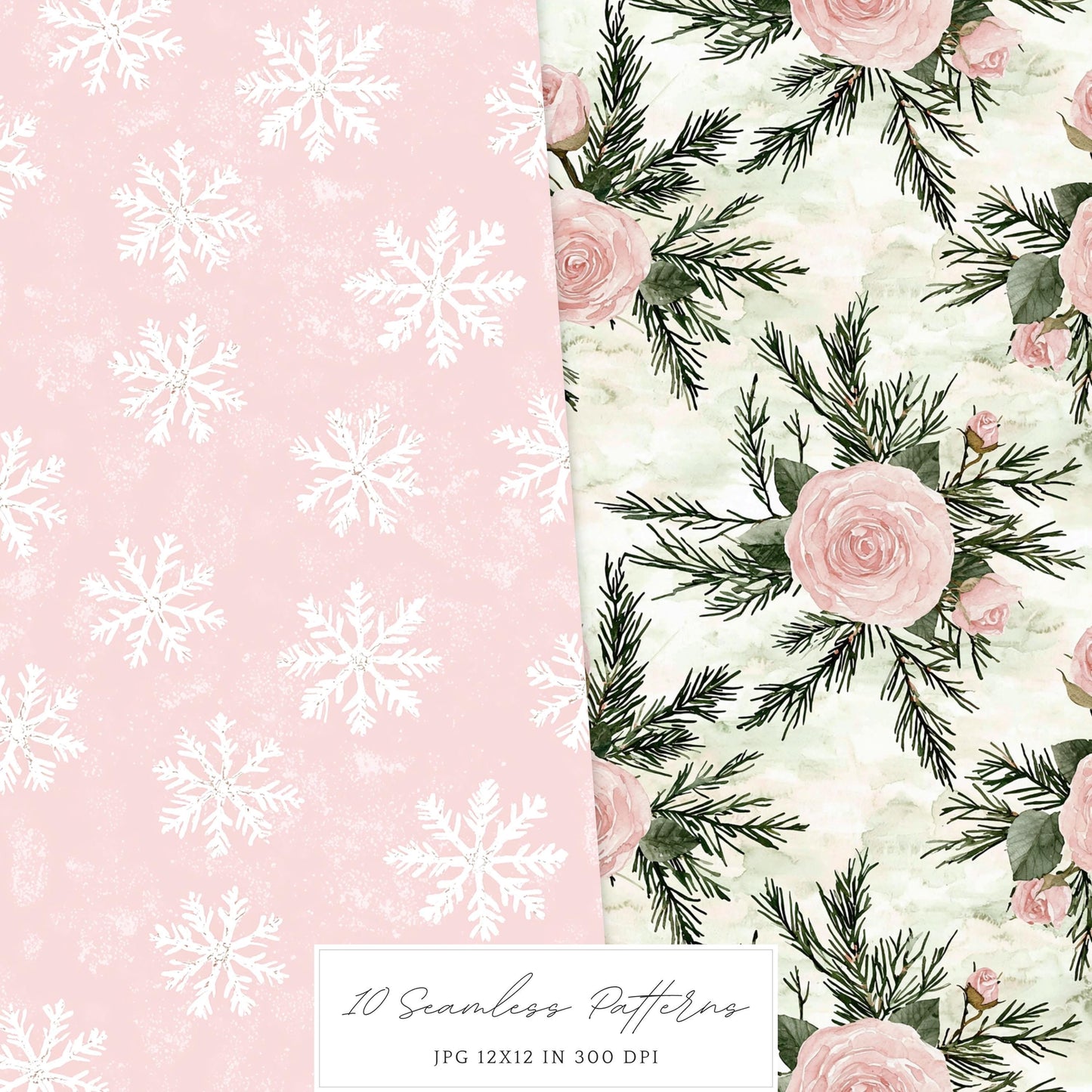 Winter Blush - Seamless Patterns, Rustic, Snowflakes | 10 JPEG