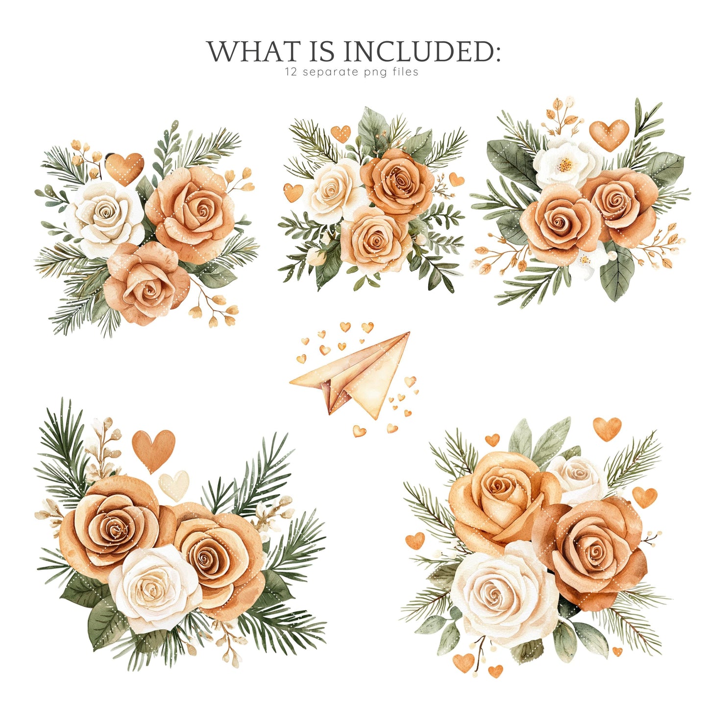 Caramel Love - Valentines Day Floral Arrangements ClipArt, Rose | 12 PNG