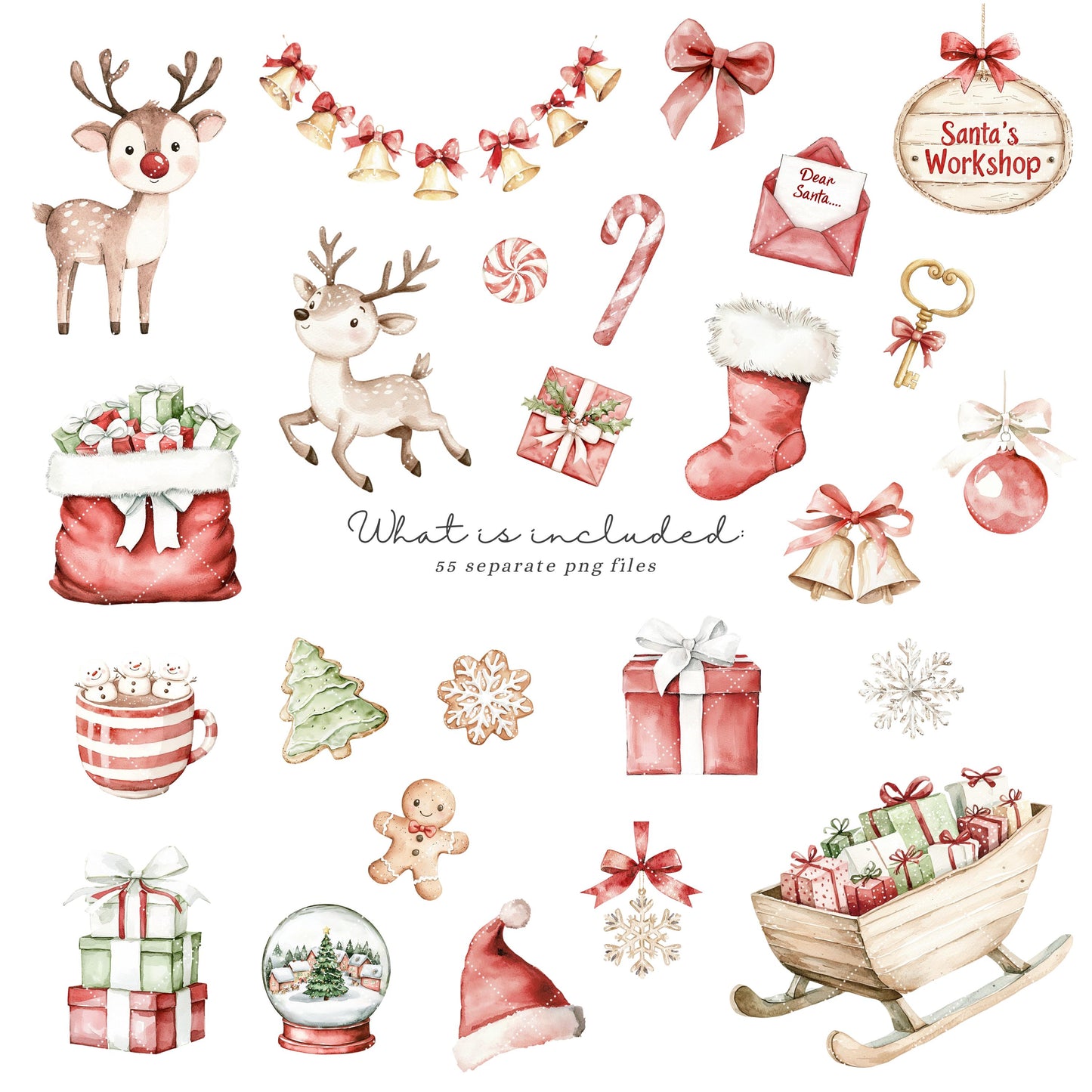 Sweet Xmas - Cute Christmas Clipart, Santa Claus, Elves, Holiday, Winter | 55 PNG