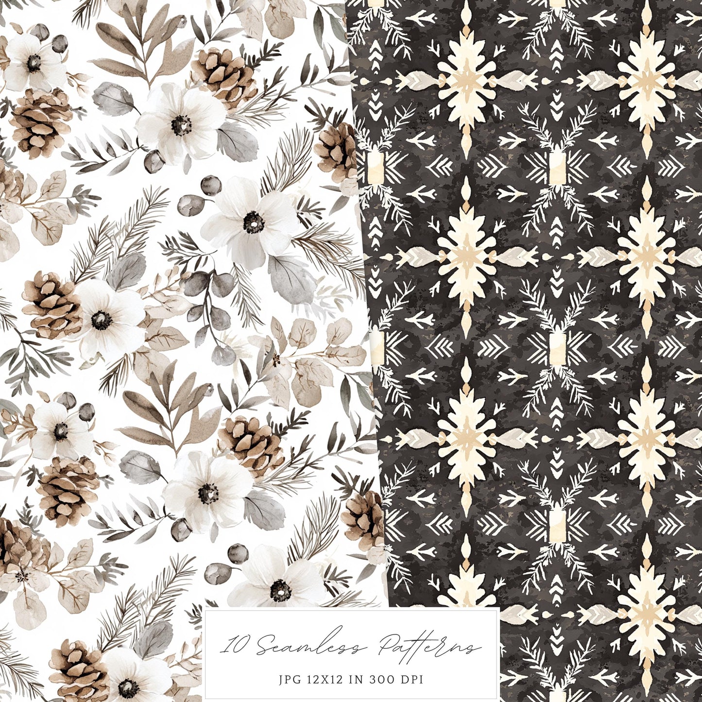 Winter Mood - Seamless Patterns, Cozy, Snowflakes | 10 JPEG