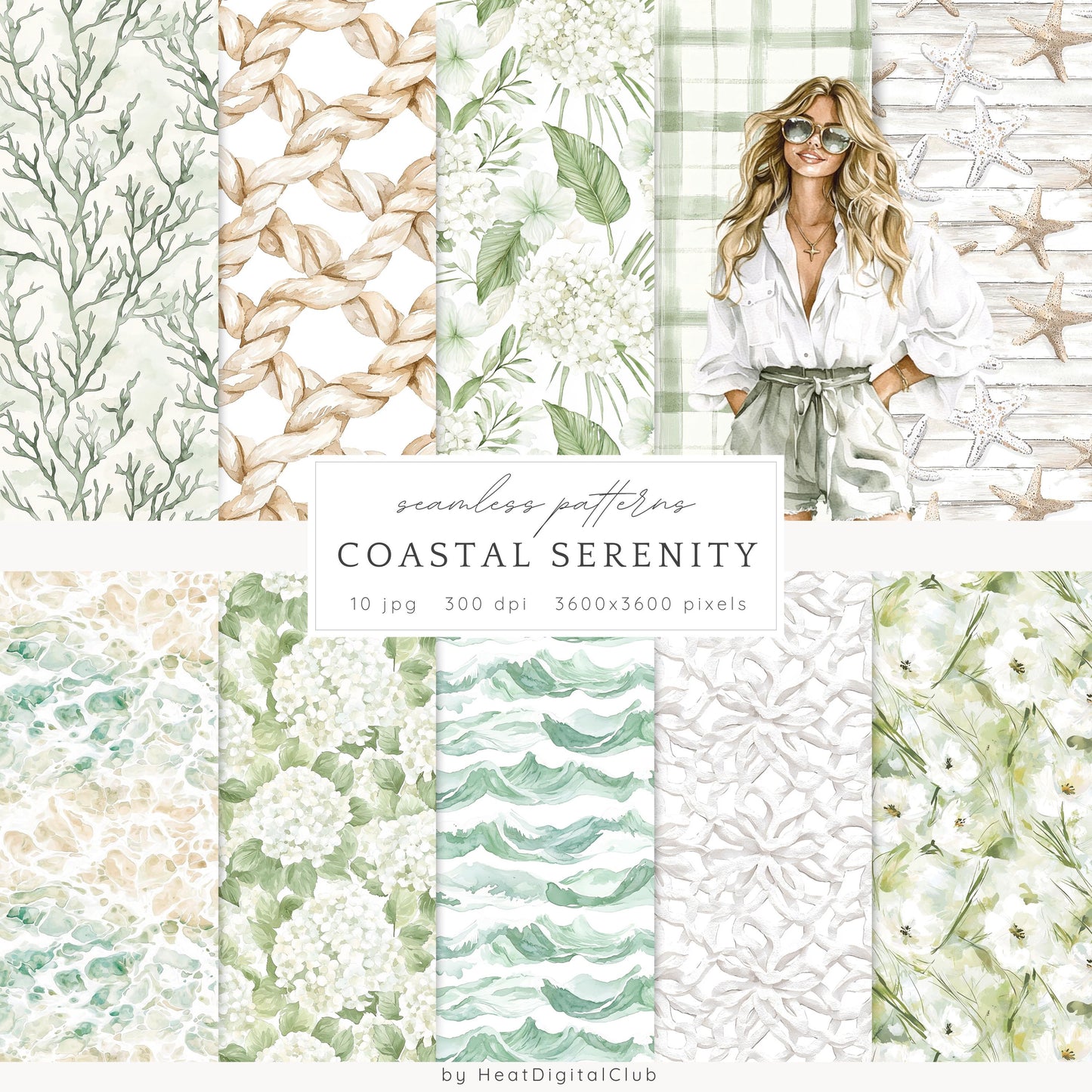 Coastal Serenity - Collection Bundle, Beach Clipart, Summer | 72 PNG/JPEG