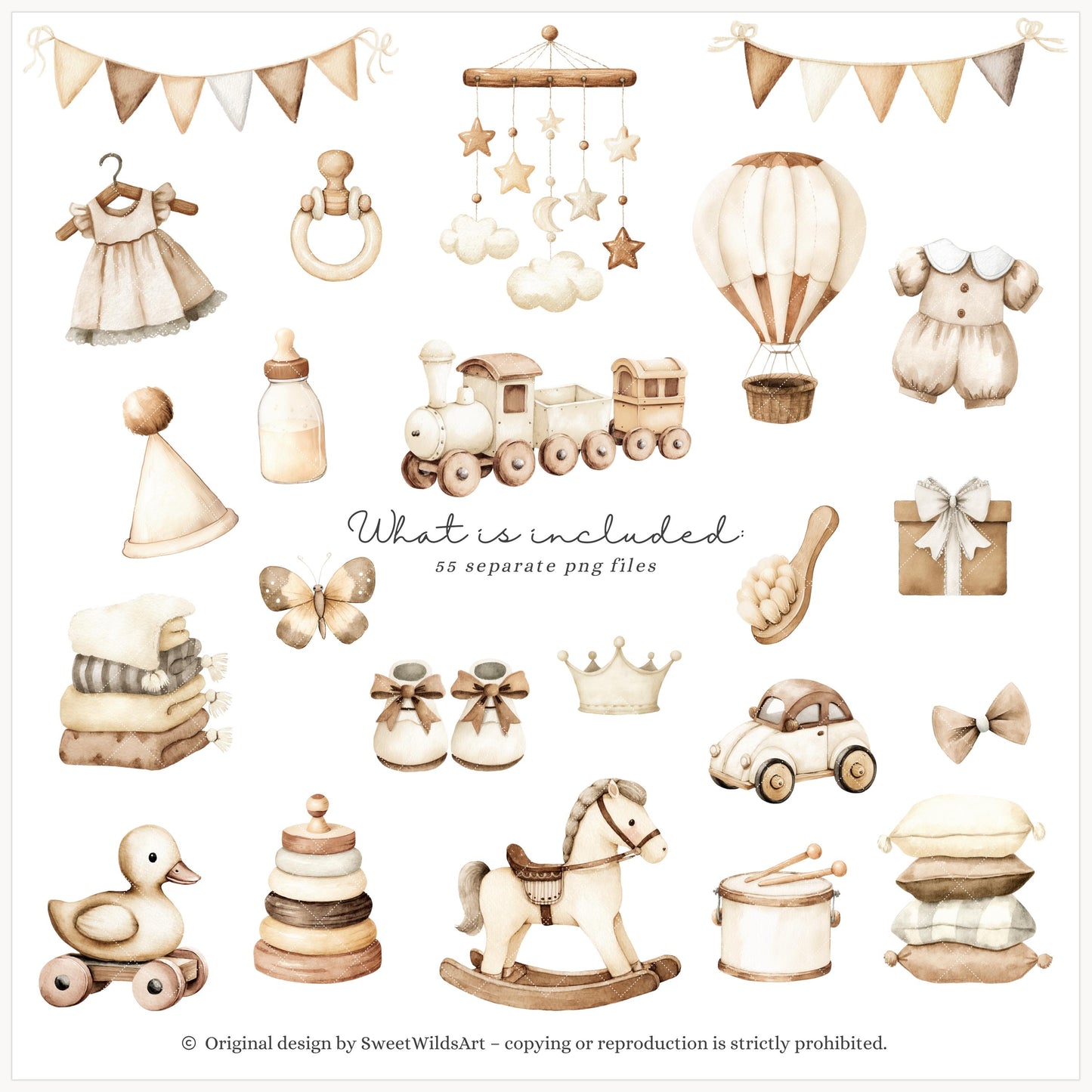 Tiny Moments - Plush Toys, Baby Animals Clipart, Nursery Illustrations | 55 PNG