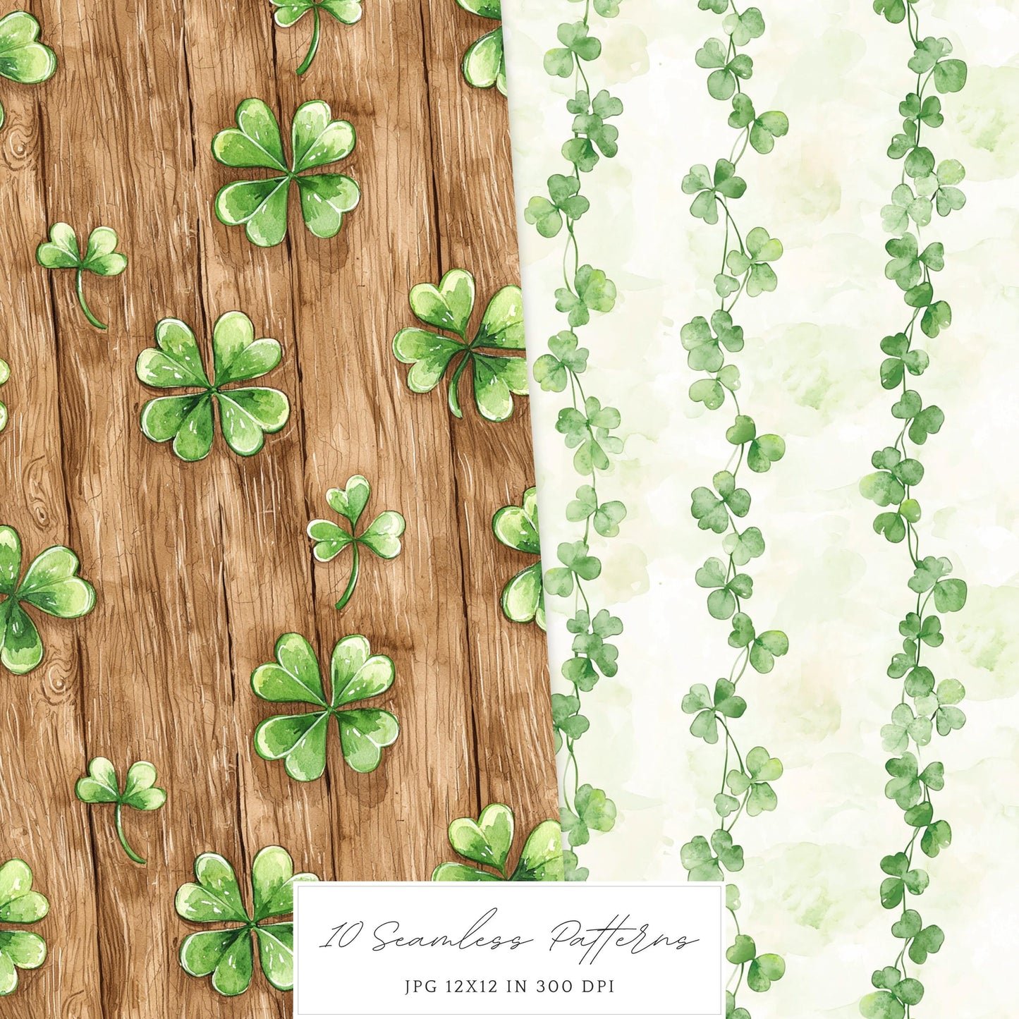Lucky Cottage - St. Patrick's Day Seamless Patterns, Floral, Shamrock | 10 JPEG