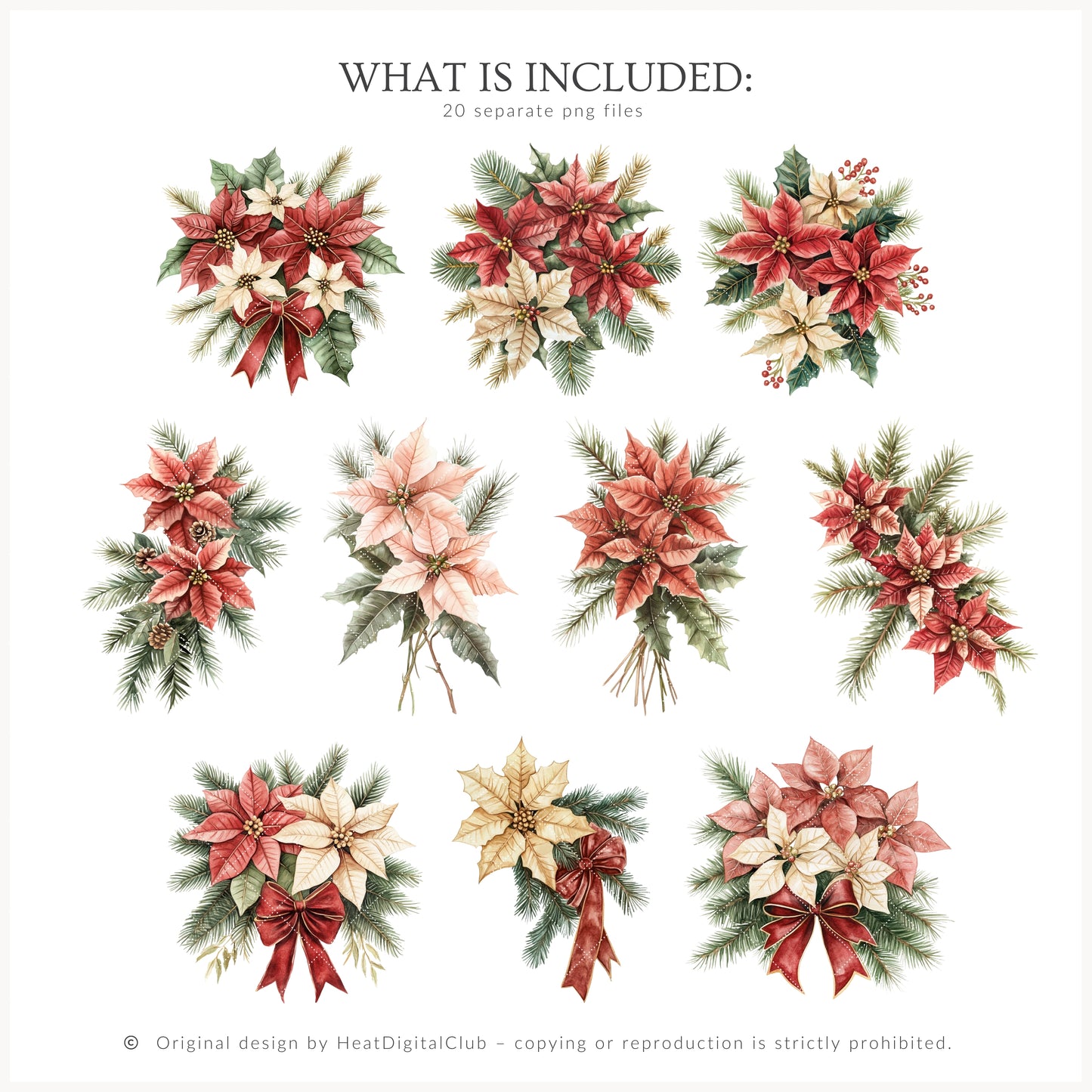 Warm Holidays - Floral Arrangements, Winter Clipart, Christmas, Poinsettia | 20 PNG