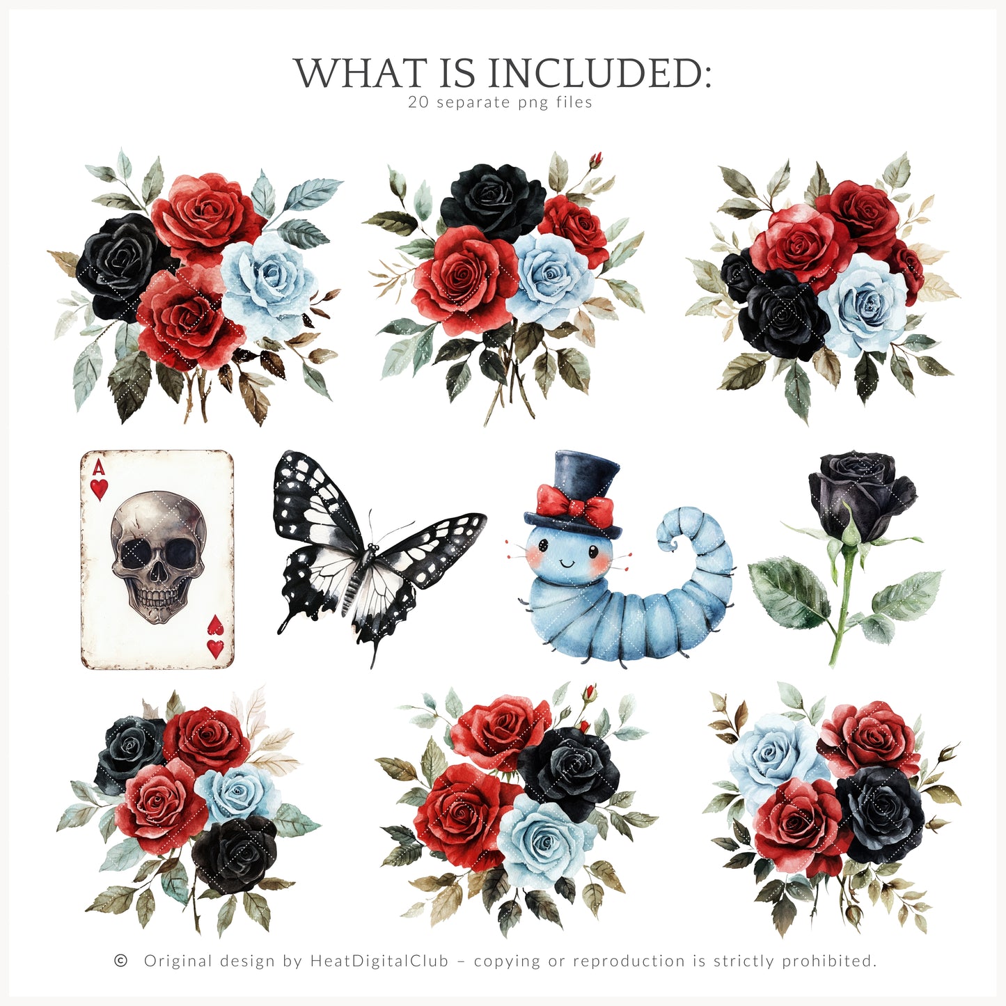 Haunted Alice - Floral Arrangements Clipart, Halloween Wonderland, Pumpkins | 20 PNG