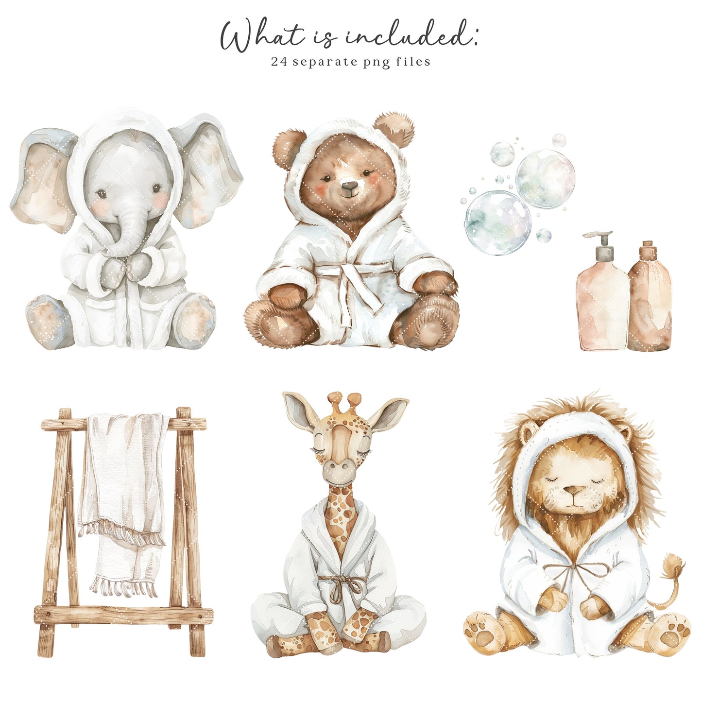 Bubble Bath - Animals Clipart, Bath Time, Rubber Duck, Cute Baby Animals | 24 PNG