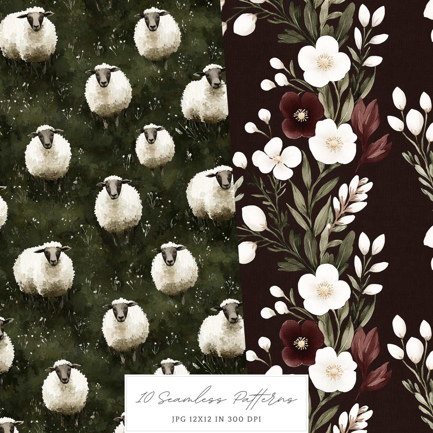 Early Spring - Seamless Patterns, Moody Pattern, Snowdrops | 10 JPEG