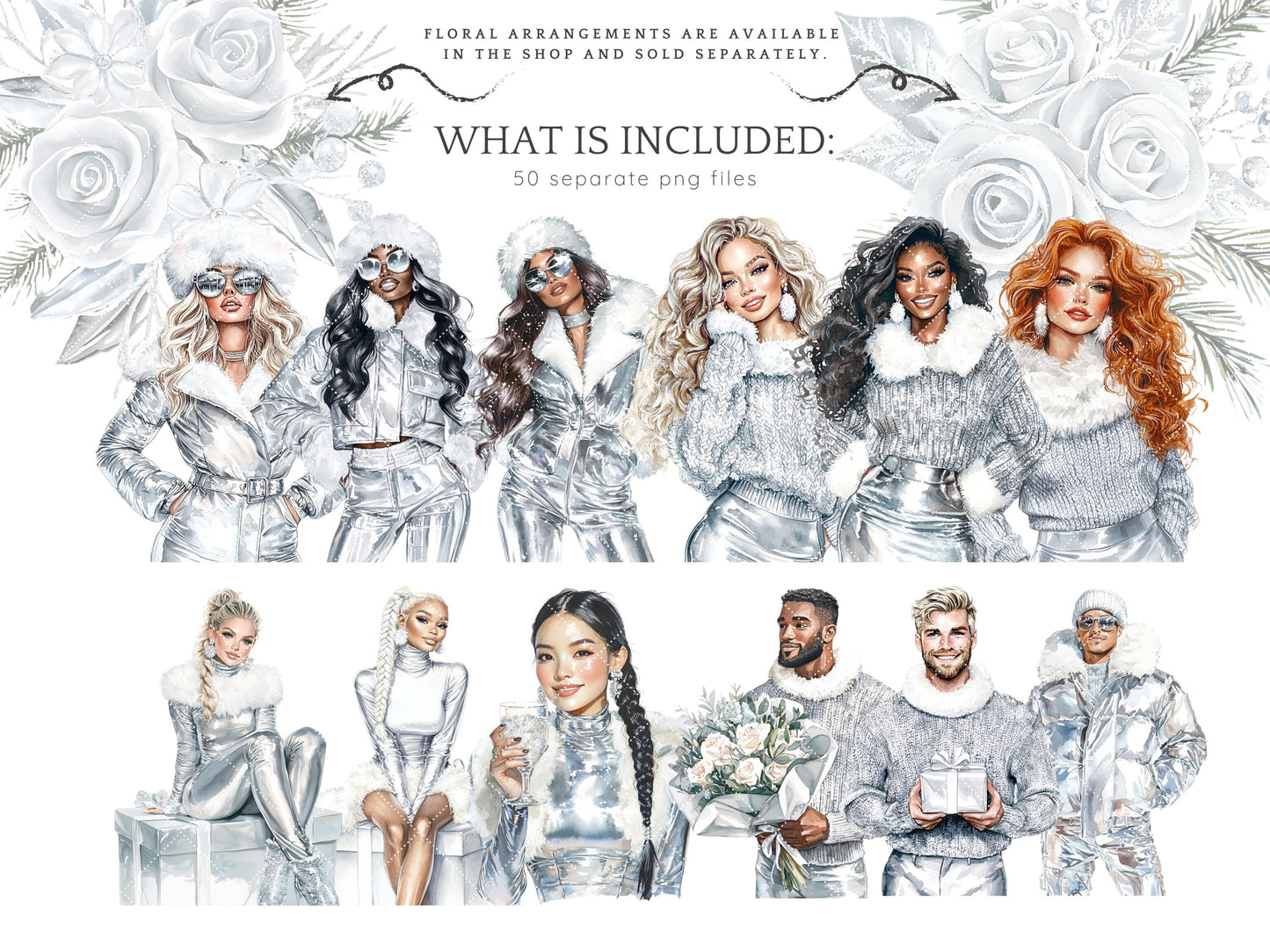Silver Ice - Cozy Winter Clipart, Modern Holidays, Christmas | 50 PNG