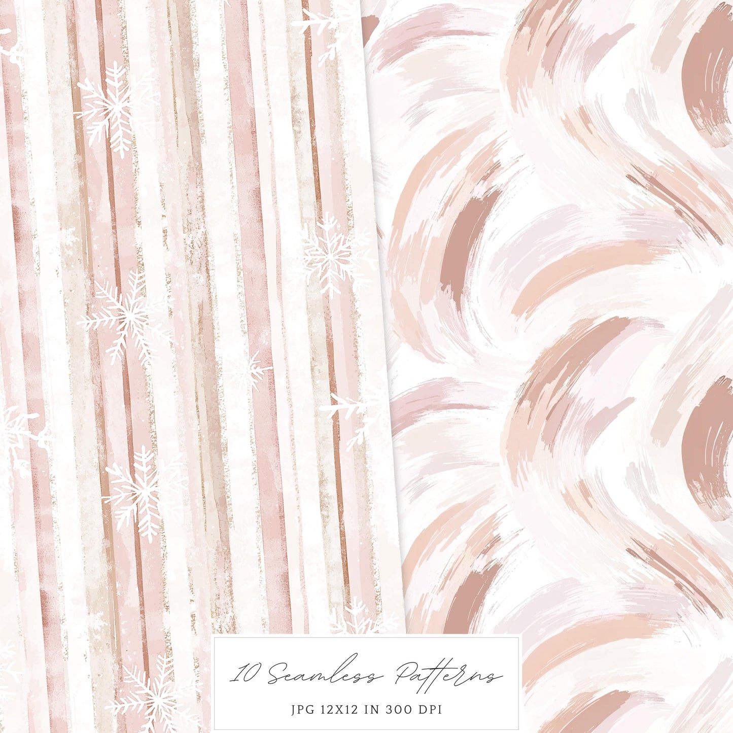 Winter Blush - Seamless Patterns, Rustic, Snowflakes | 10 JPEG