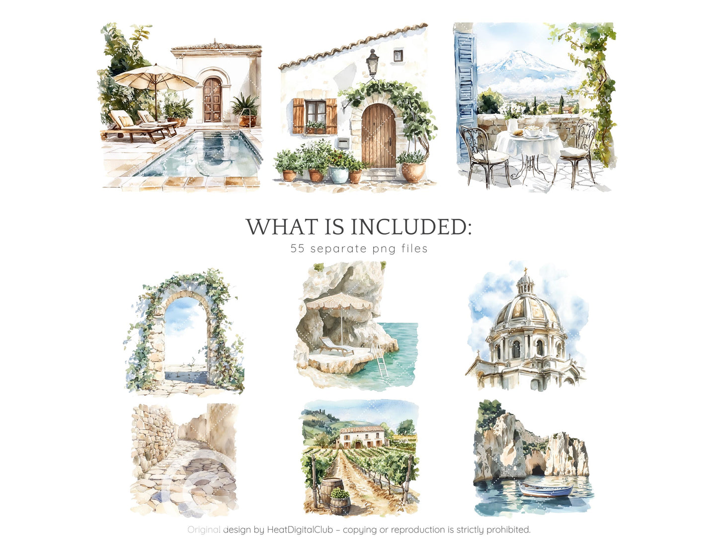 Sicilian Summer - Mediterranean Vacation, Italy Coastal Clipart | 55 PNG