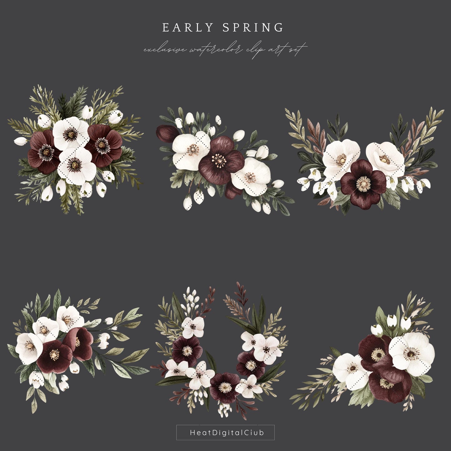 Early Spring - Floral Arrangements Clipart, Moody Flowers | 12 PNG