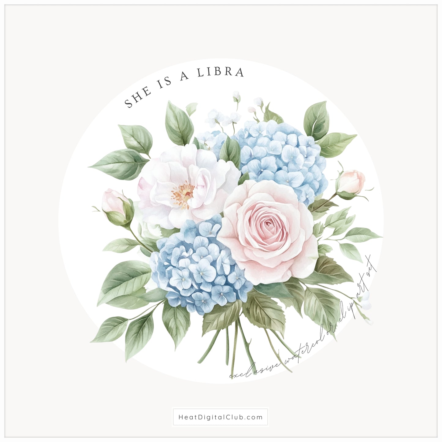 She is a Libra - Floral Arrangements, Zodiac, Elegant Rose & Hydrangea, Gemstones | 20 PNG