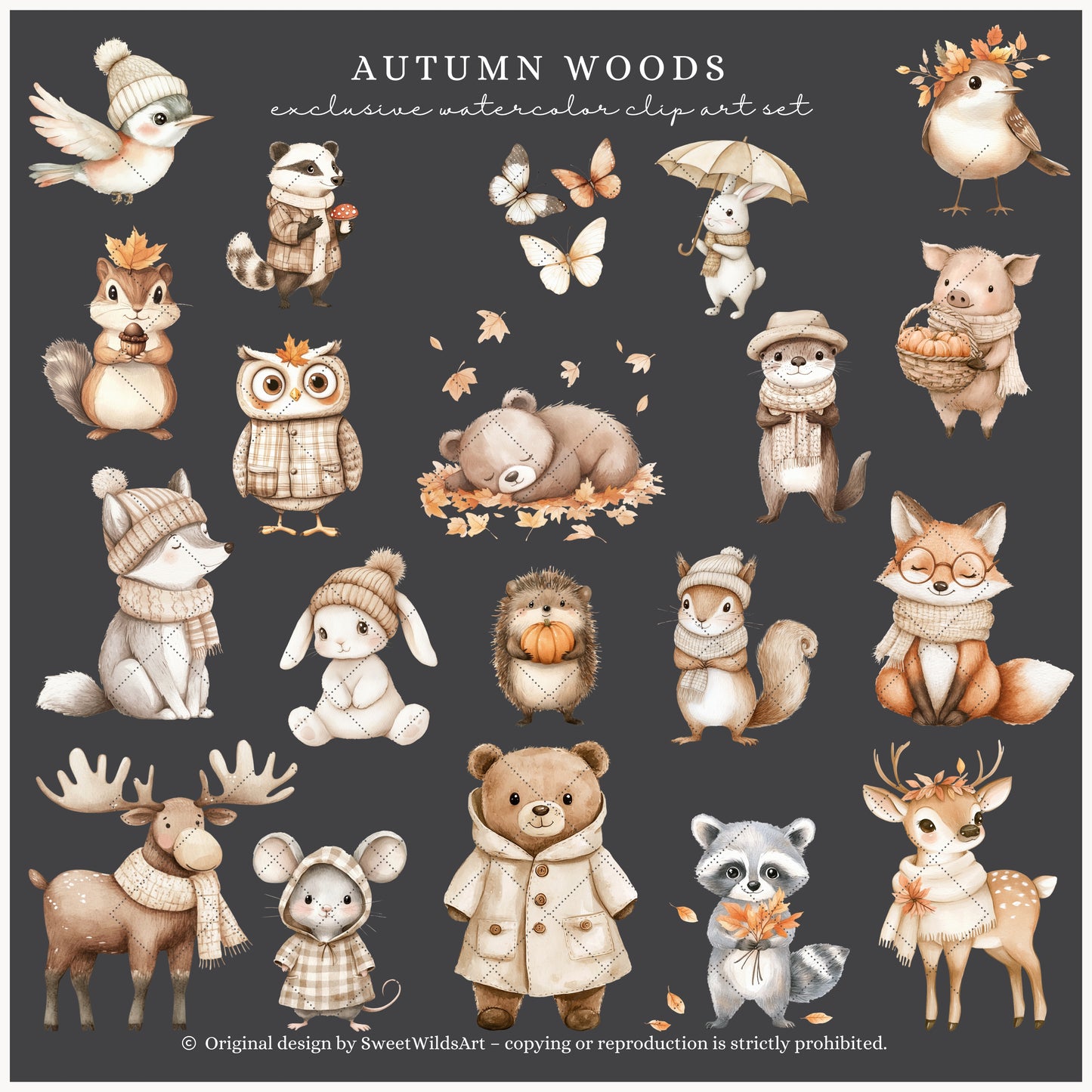 Autumn Woods - Woodland Animals Clipart, Cute Fall Forest Baby | 60 PNG