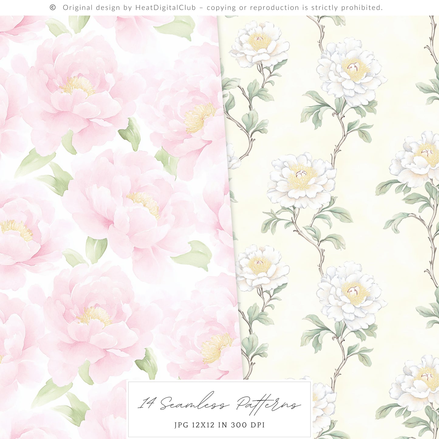 Grandmillennial - Seamless Patterns, Set 4, Pastel Floral, Stripes, Plaid, Glitter | 14 JPEG