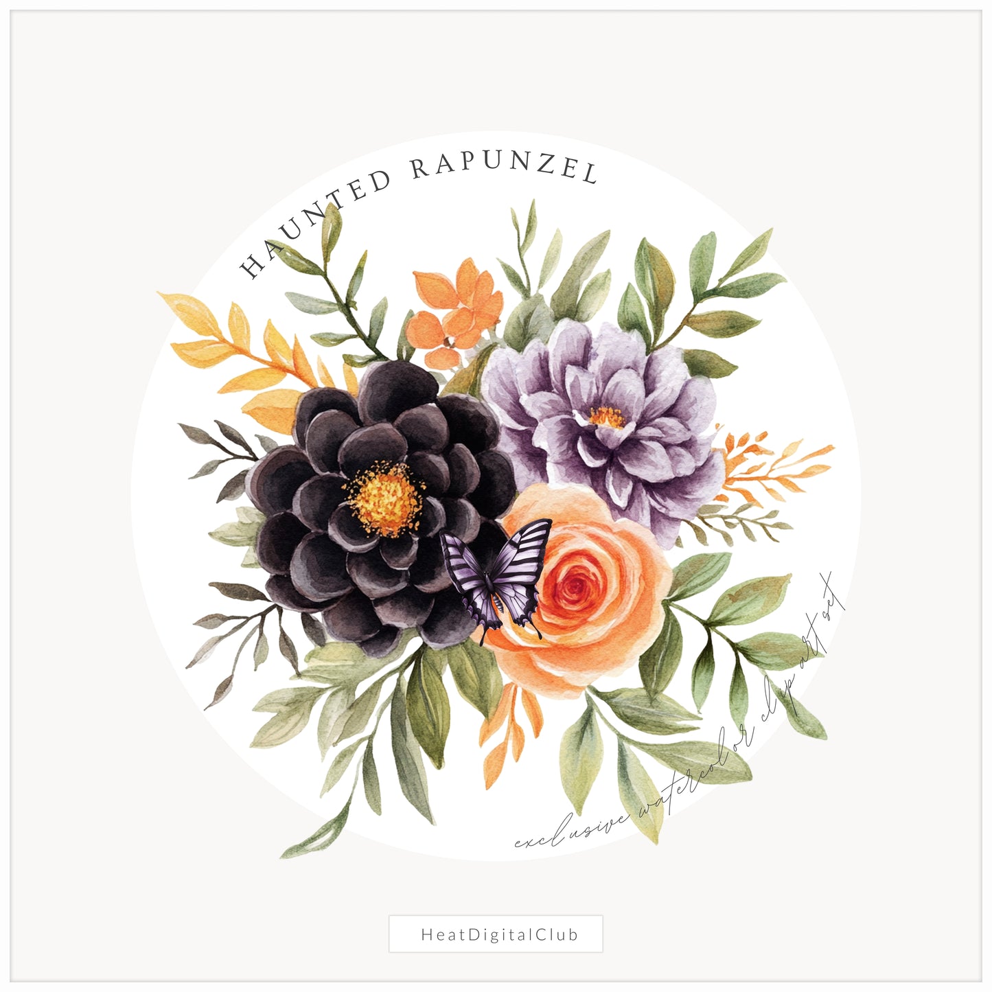 Haunted Rapunzel - Watercolor Floral Arrangements,Gothic Halloween Pumpkins | 20 PNG