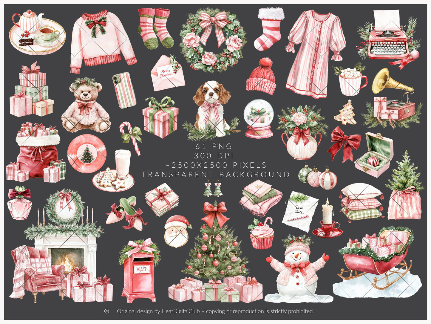 Holiday Embrace - Watercolor Clipart Set, Elegant Cozy Christmas | 61 PNG