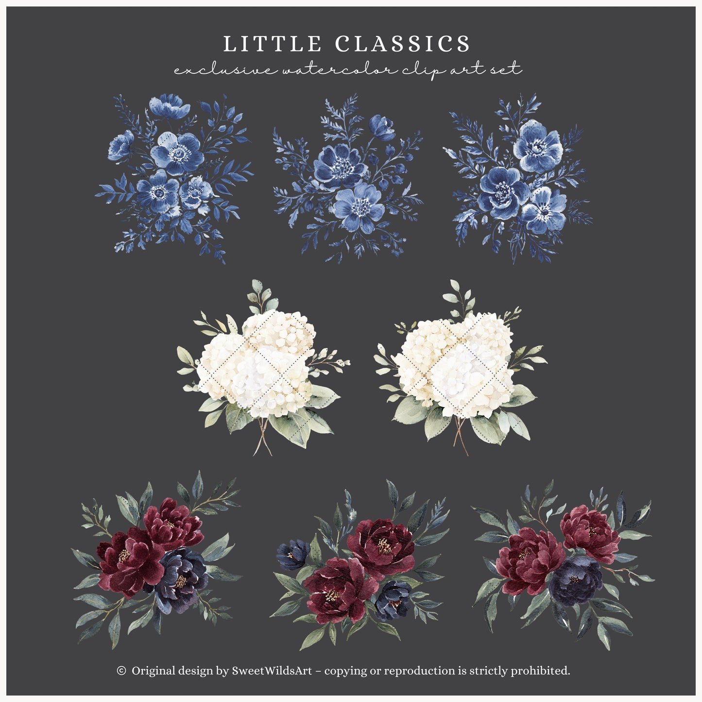 Little Classics - Watercolor Floral Arrangements, Chinoiserie, Beige Hydrangeas | 22 PNG