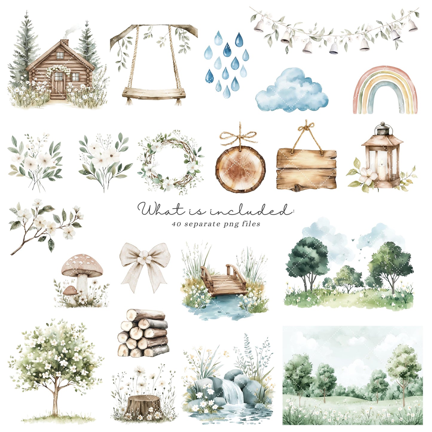 Spring Forest - Cute Woodland, Baby Animal Clipart, Baby Shower, Nursery | 40 PNG