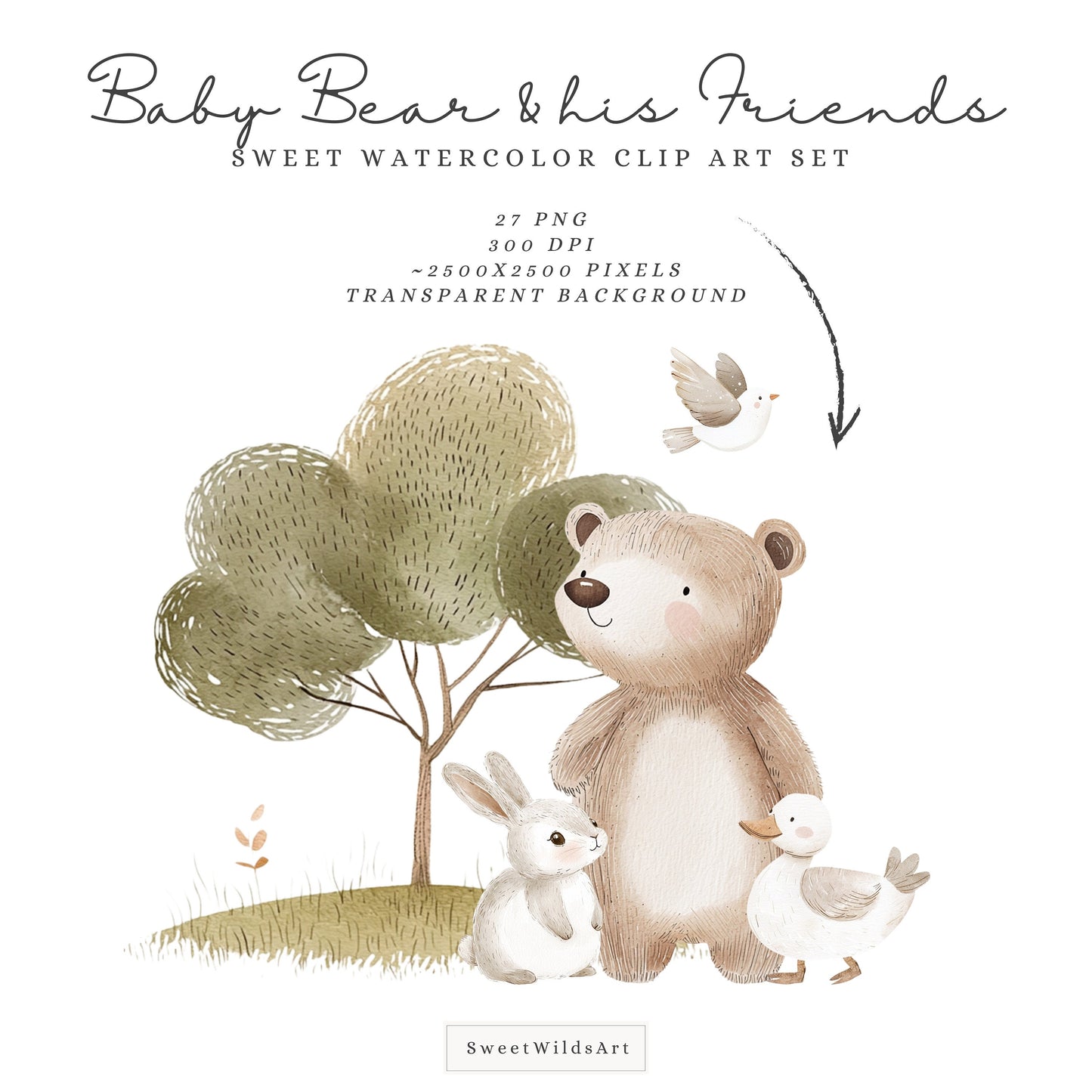Baby Bear and His Friends - Woodland Animals, Cute Baby Bear, Nursery | 27 PNG