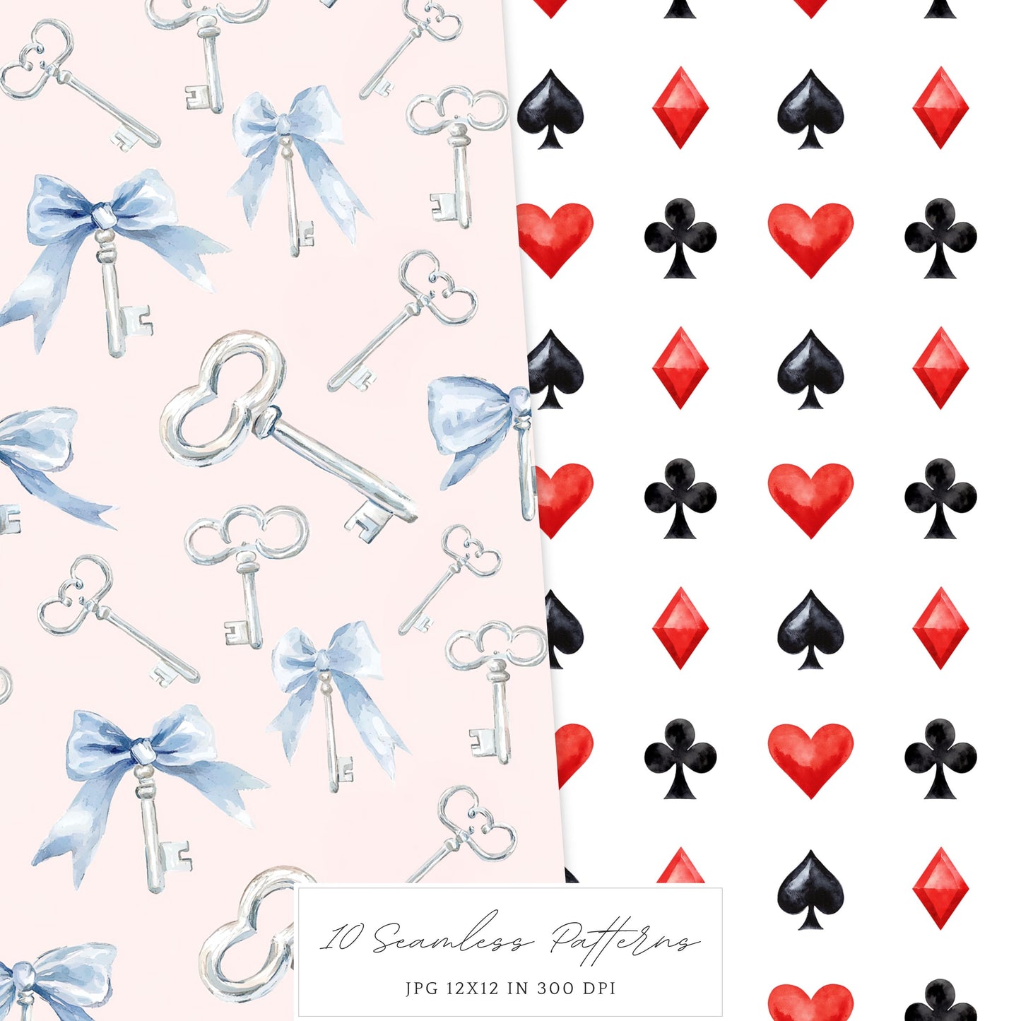 Modern Alice - Seamless Patterns, Fantasy, Floral, Roses | 10 JPEG