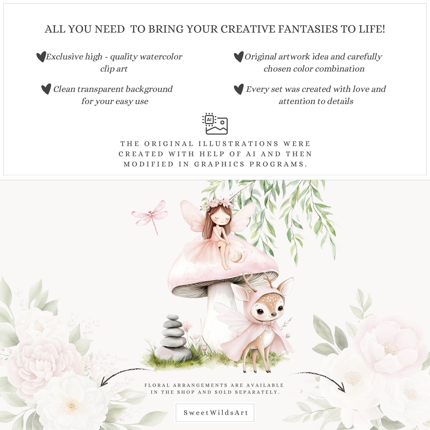 Sweet Fairyland - Cute Pink Clipart, Animals, Baby, Unicorn, Bunny, Deer | 60 PNG