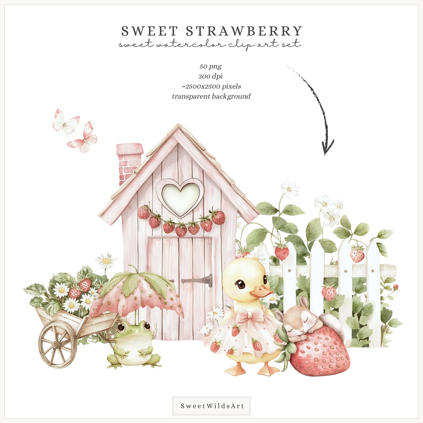 Sweet Strawberry - Baby Animals Clipart Set | 50 PNG