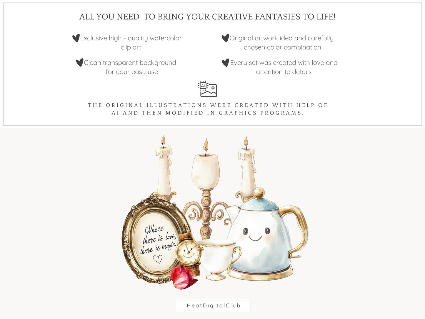 Belle's Modern Tale - Beauty and the Beast, Fairytale Clipart | 54 PNG