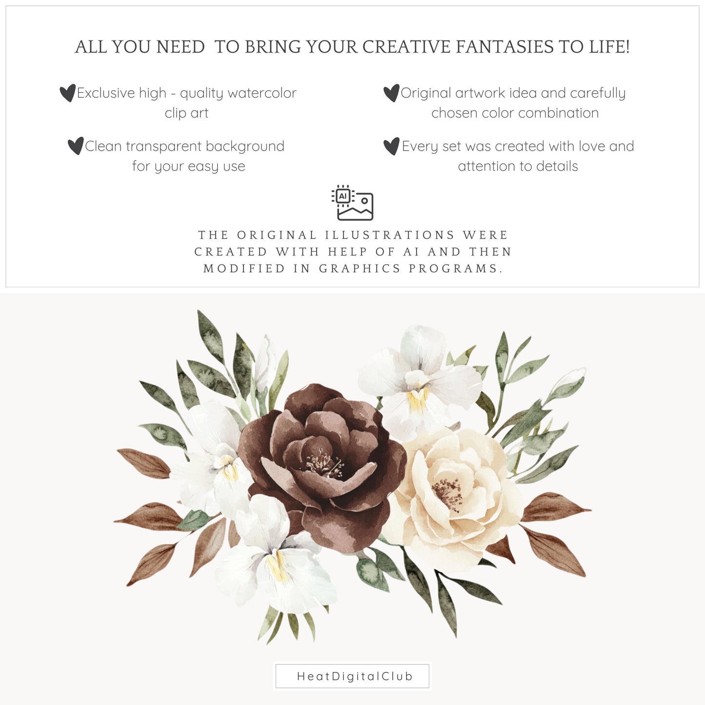 Chocolate Milk - Floral Arrangement Clipart, Elegant Bouquets, Boho | 12 PNG