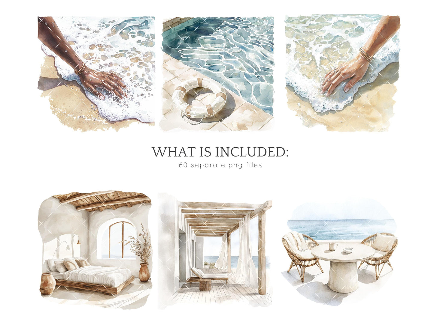 Ocean Breath - Neutral Summer Beach Clipart, Coastal Vacation | 60 PNG