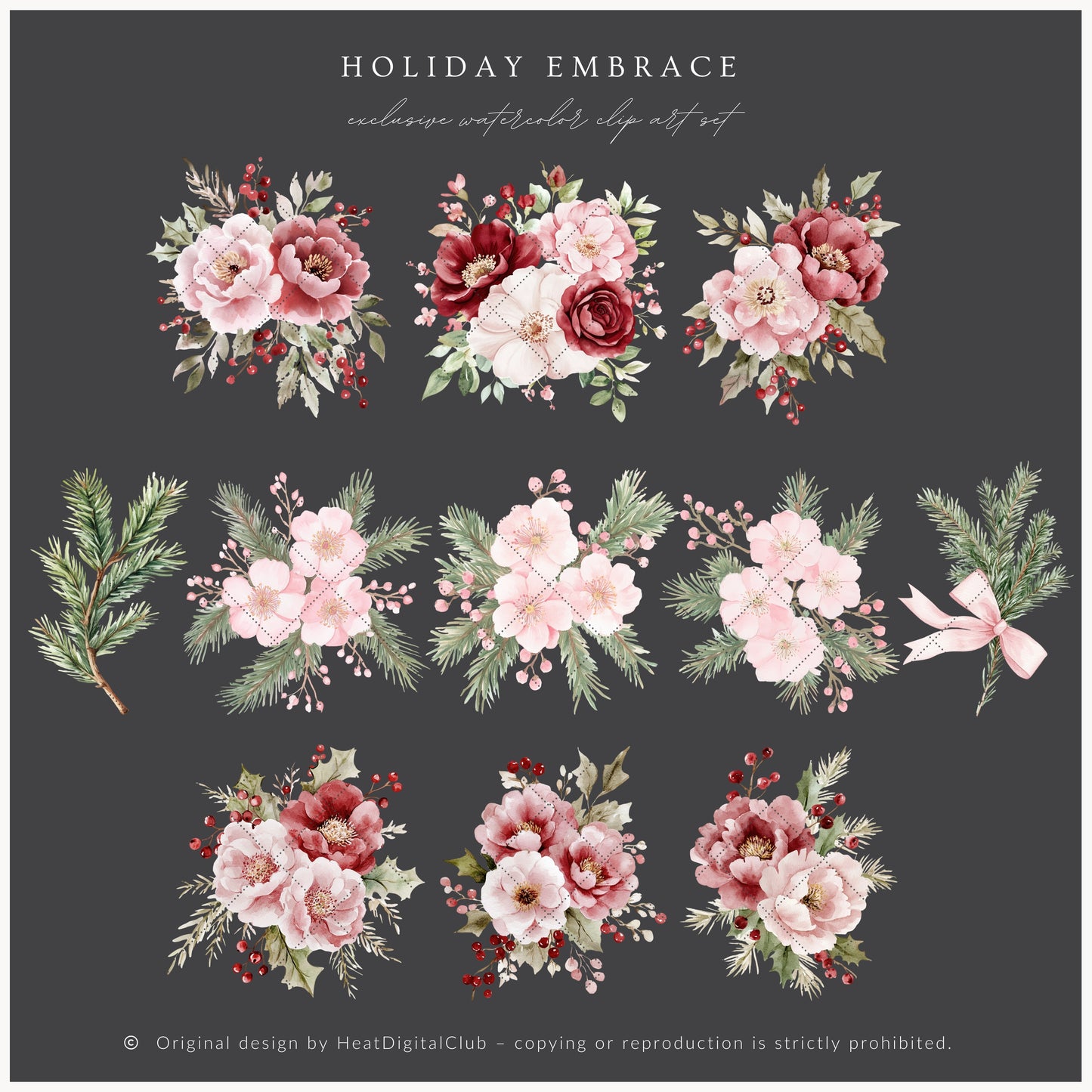 Holiday Embrace - Floral Arrangements, Elegant Flowers & Christmas Ornaments | 20 PNG