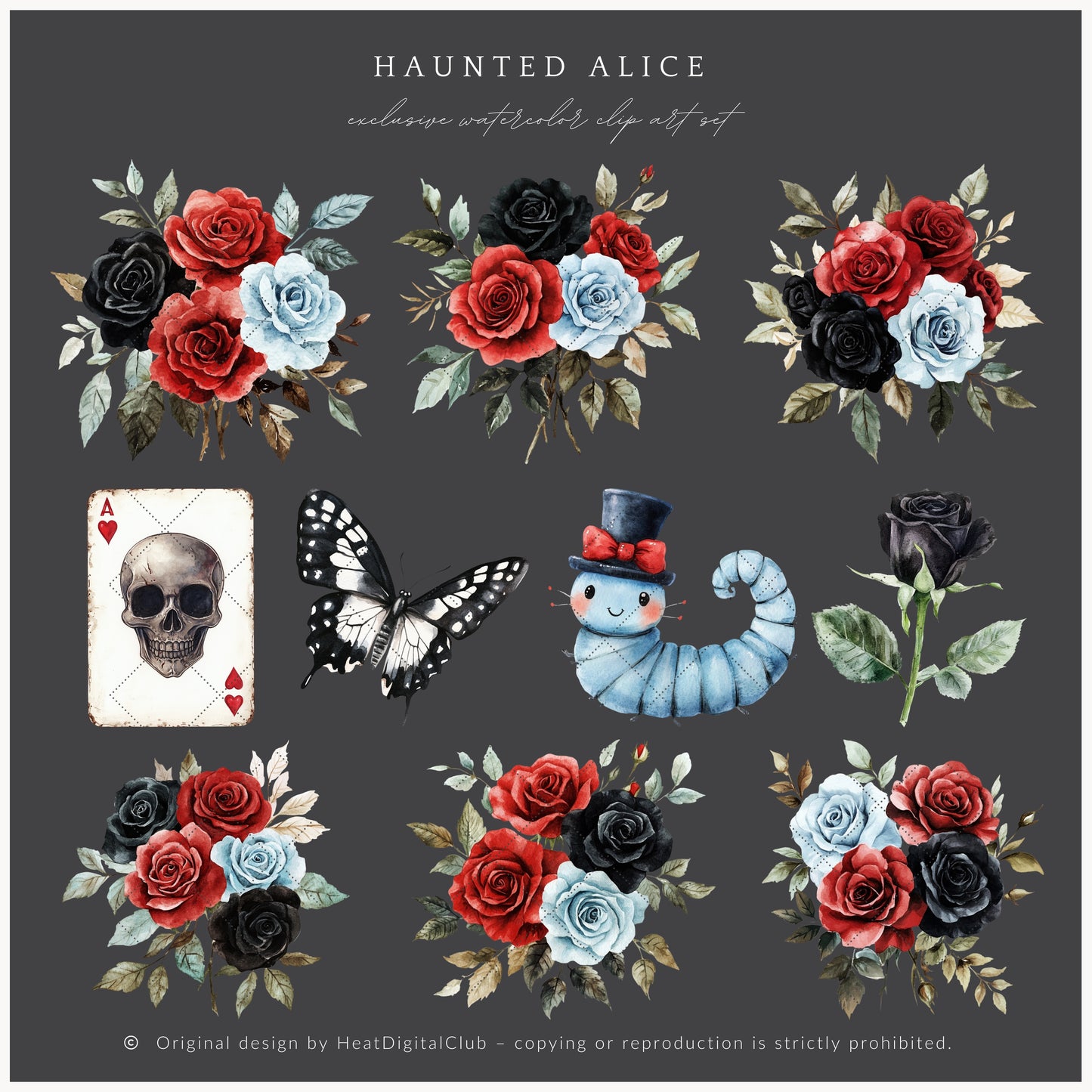 Haunted Alice - Floral Arrangements Clipart, Halloween Wonderland, Pumpkins | 20 PNG