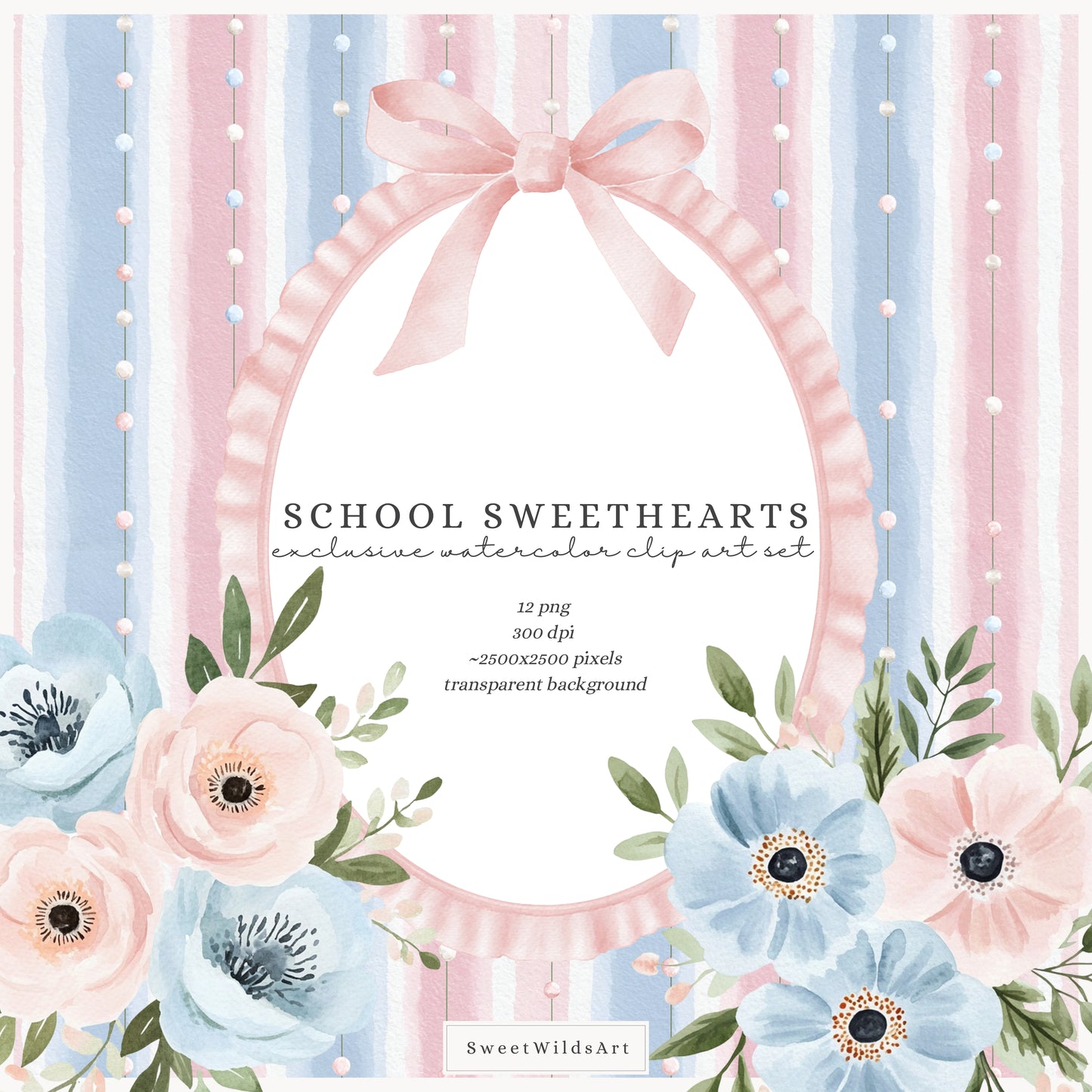 School Sweethearts - Back to School Floral Arrangements, Flowers, Grandmillennial | 12 PNG