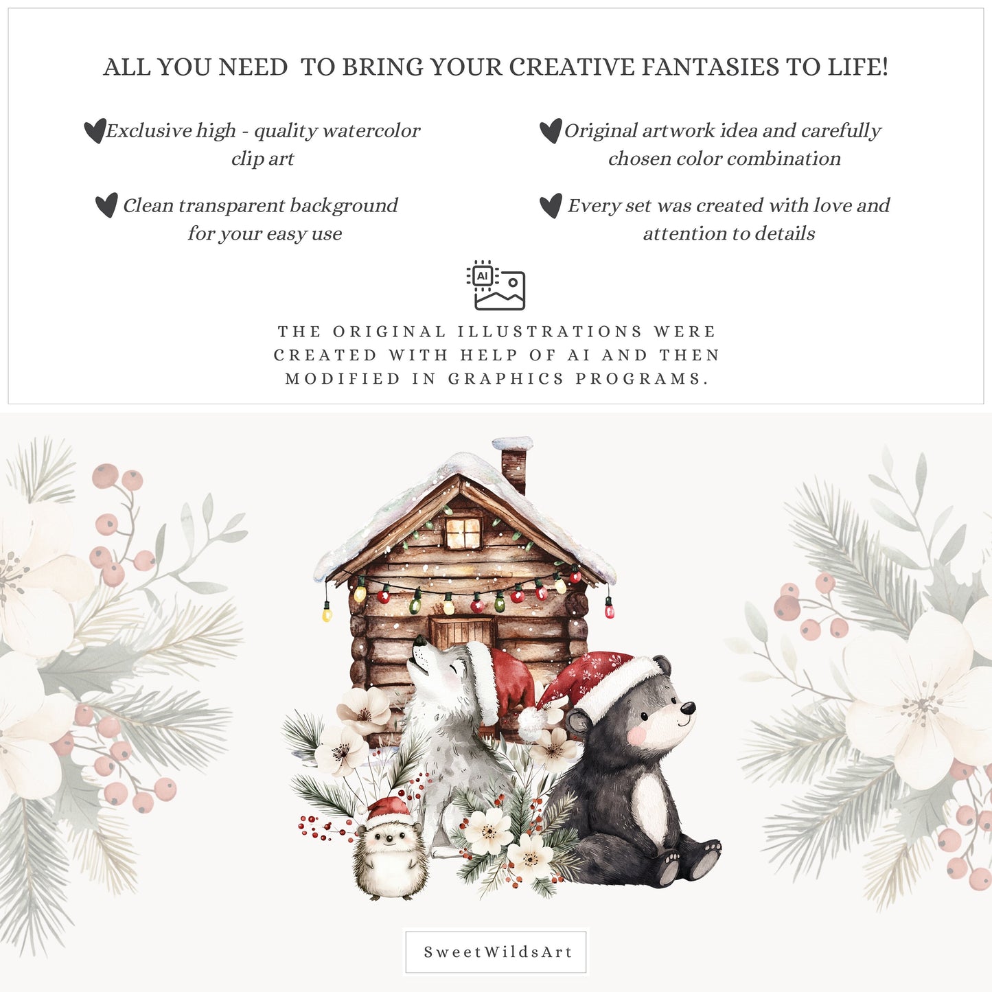 Woodland Friends - Cute Xmas Animals, Christmas Babies Clipart, Winter | 36 PNG