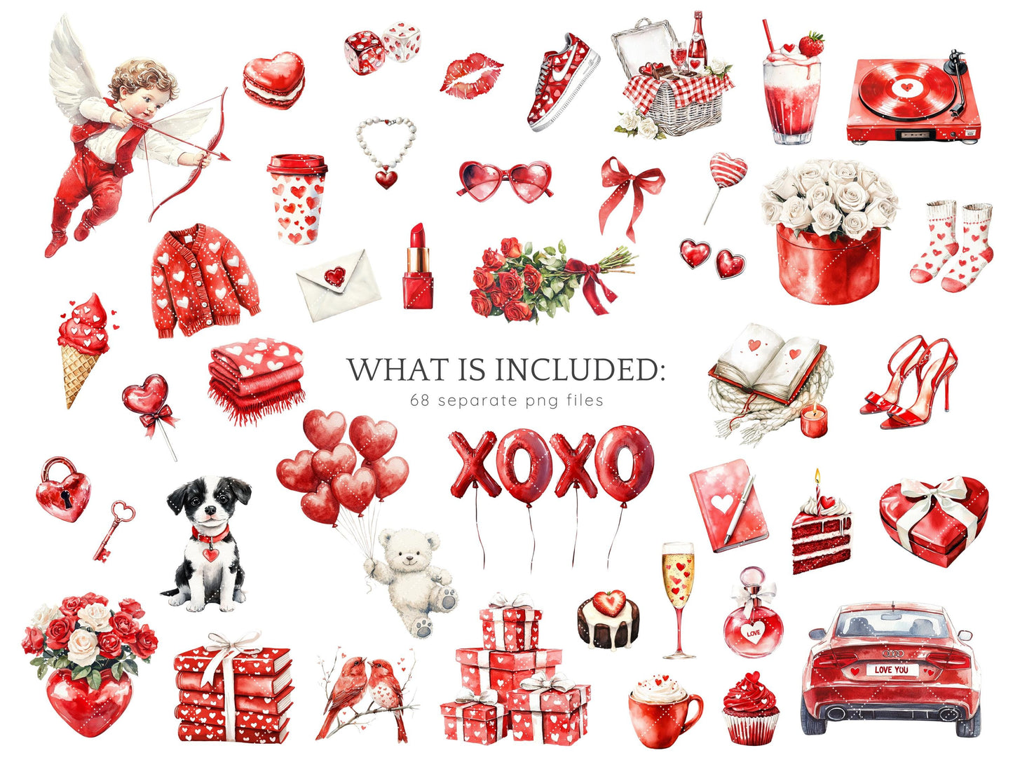 XOXO - Valentines Day Clipart, Romantic, Love, Balloons | 68 PNG