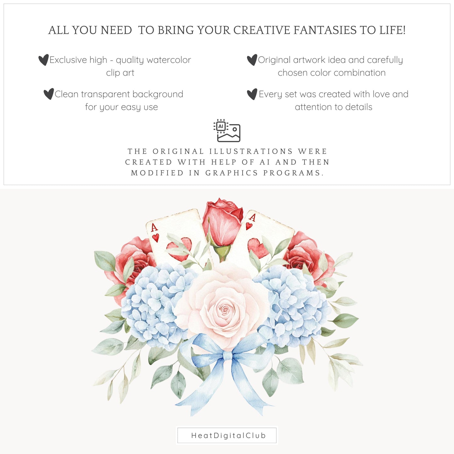 Modern Alice - Floral Arrangements Clipart, Pink Roses, Hydrangea | 12 PNG