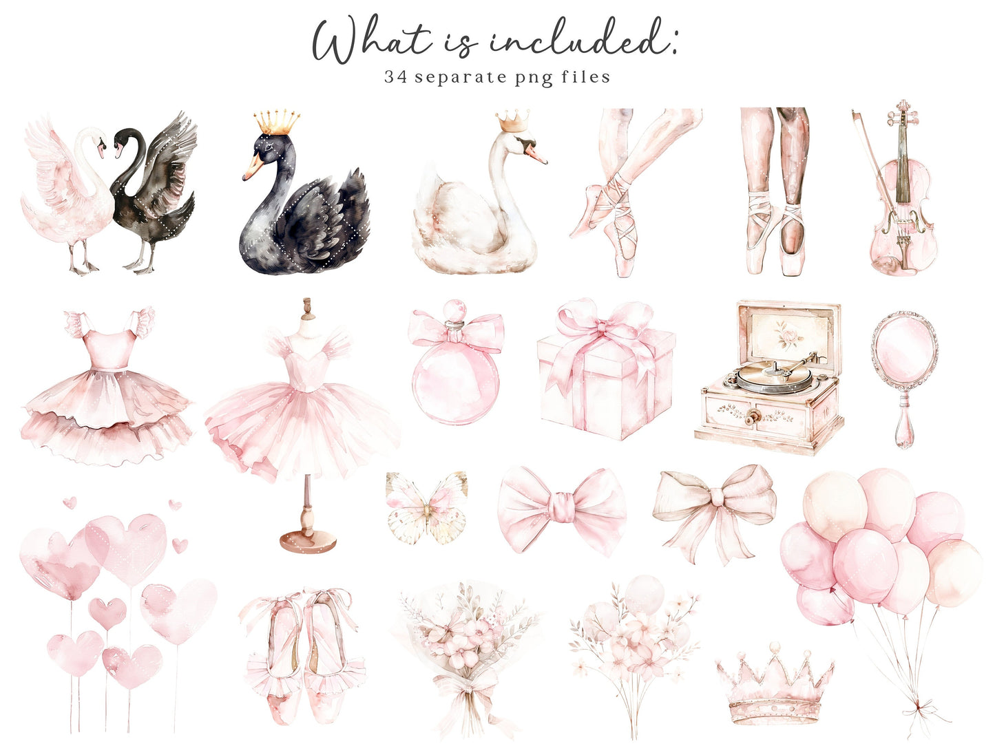 Little Ballerina - Swan Lake Clipart, Pink Ballet, Dusty Pink Flowers | 34 PNG